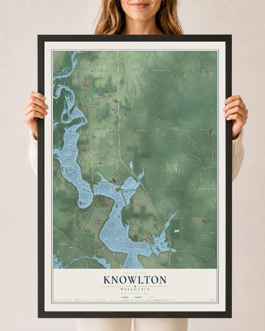 Map of Knowlton, Wisconsin, 24 x 36 inch print in a black wood frame