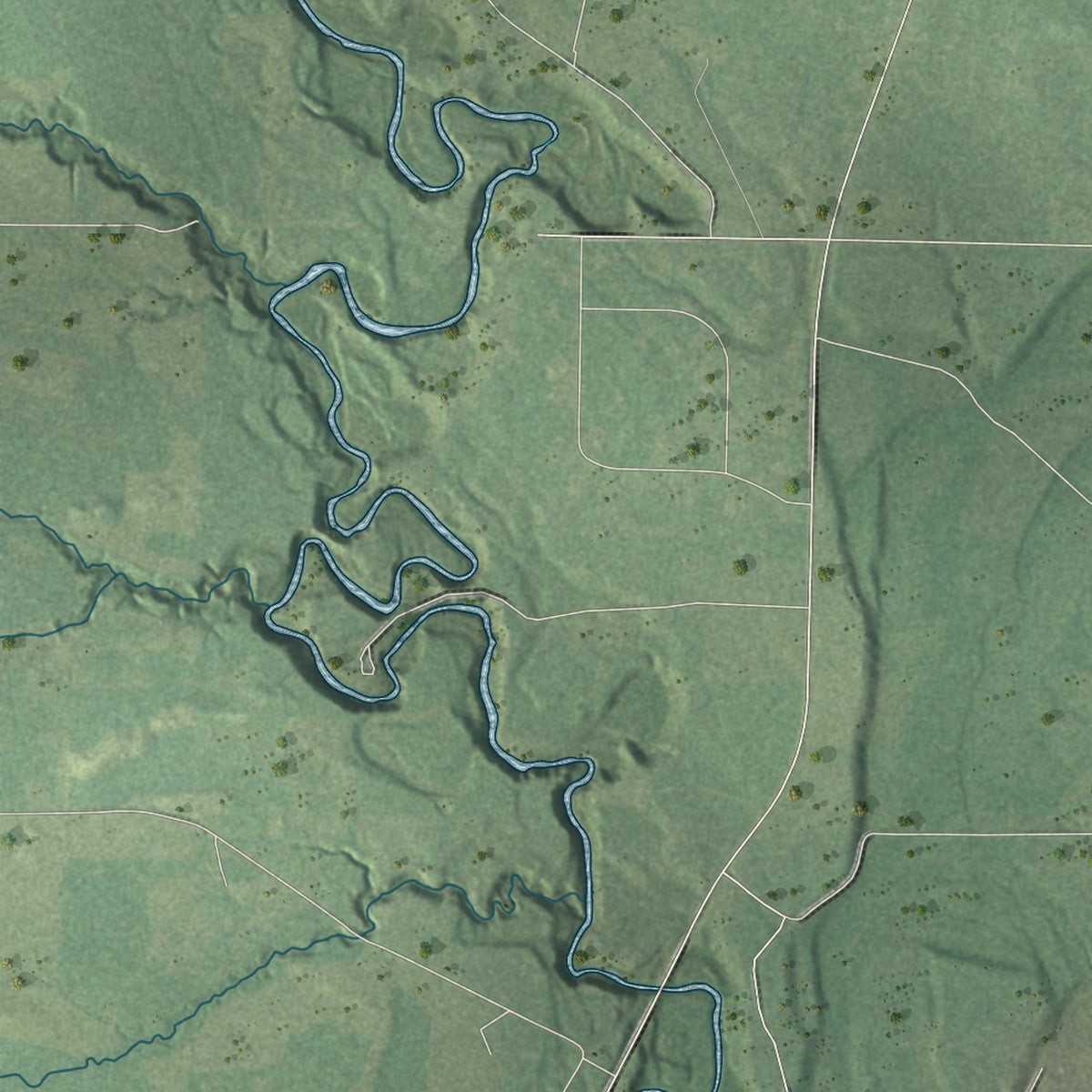 Second close-up of the map of Komensky, Wisconsin print showing more streets and buildings