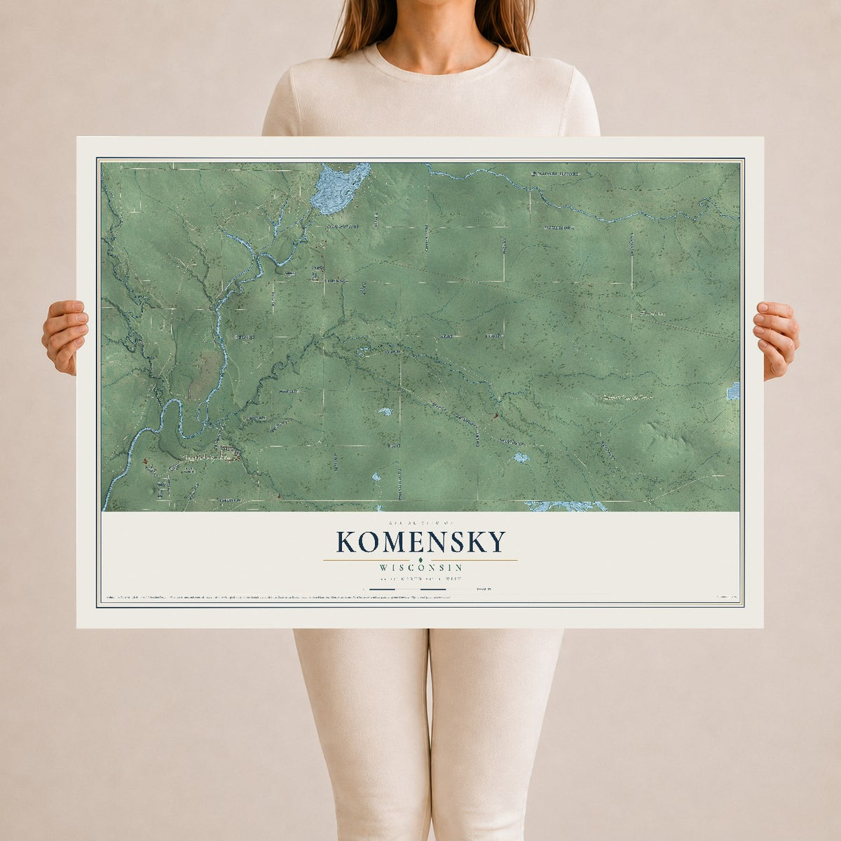 Map of Komensky, Wisconsin, 24 x 36 inch unframed archival matte print