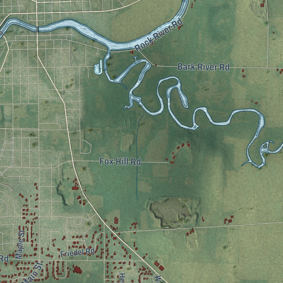 Second close-up of the map of Koshkonong, Wisconsin print showing more streets and buildings