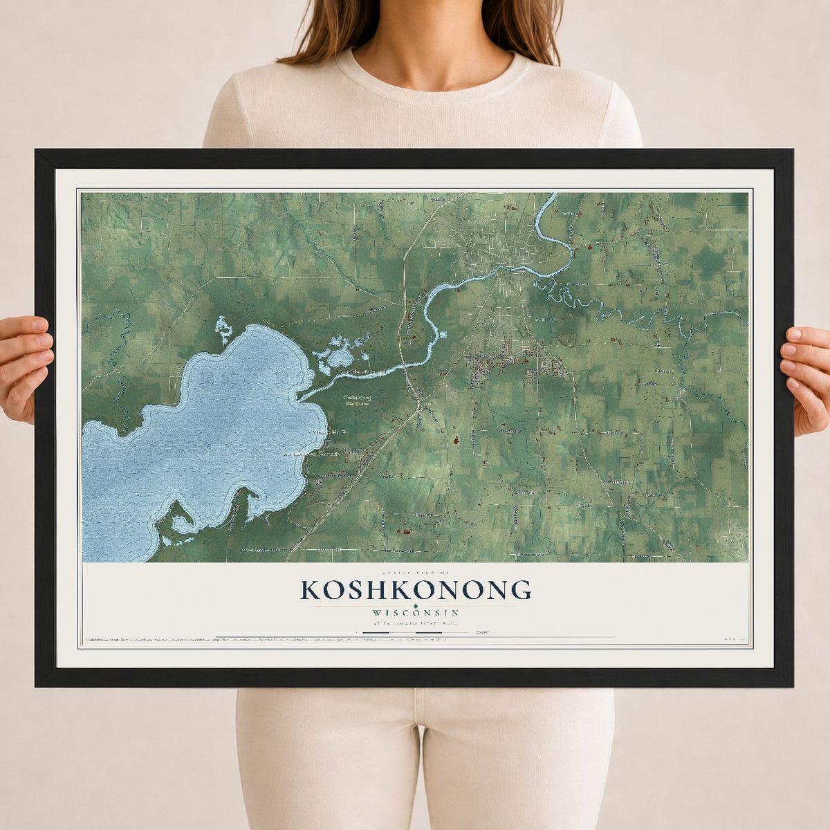 Map of Koshkonong, Wisconsin, 18 x 24 inch print in a black wood frame