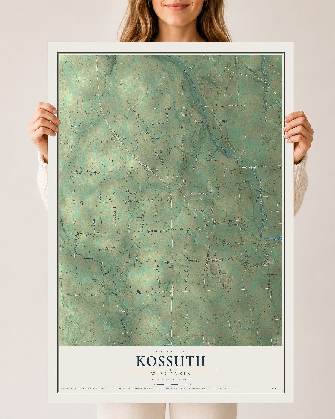 Map of Kossuth, Wisconsin, 24 x 36 inch unframed archival matte print