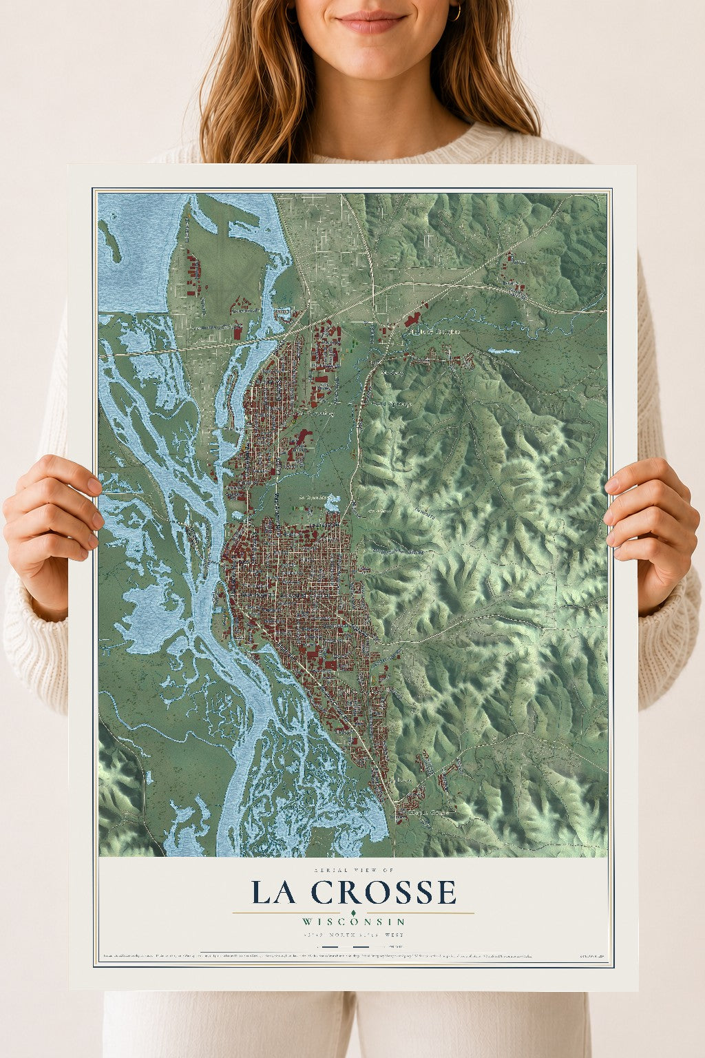 Map of La Crosse, Wisconsin, 18 x 24 inch unframed archival matte print
