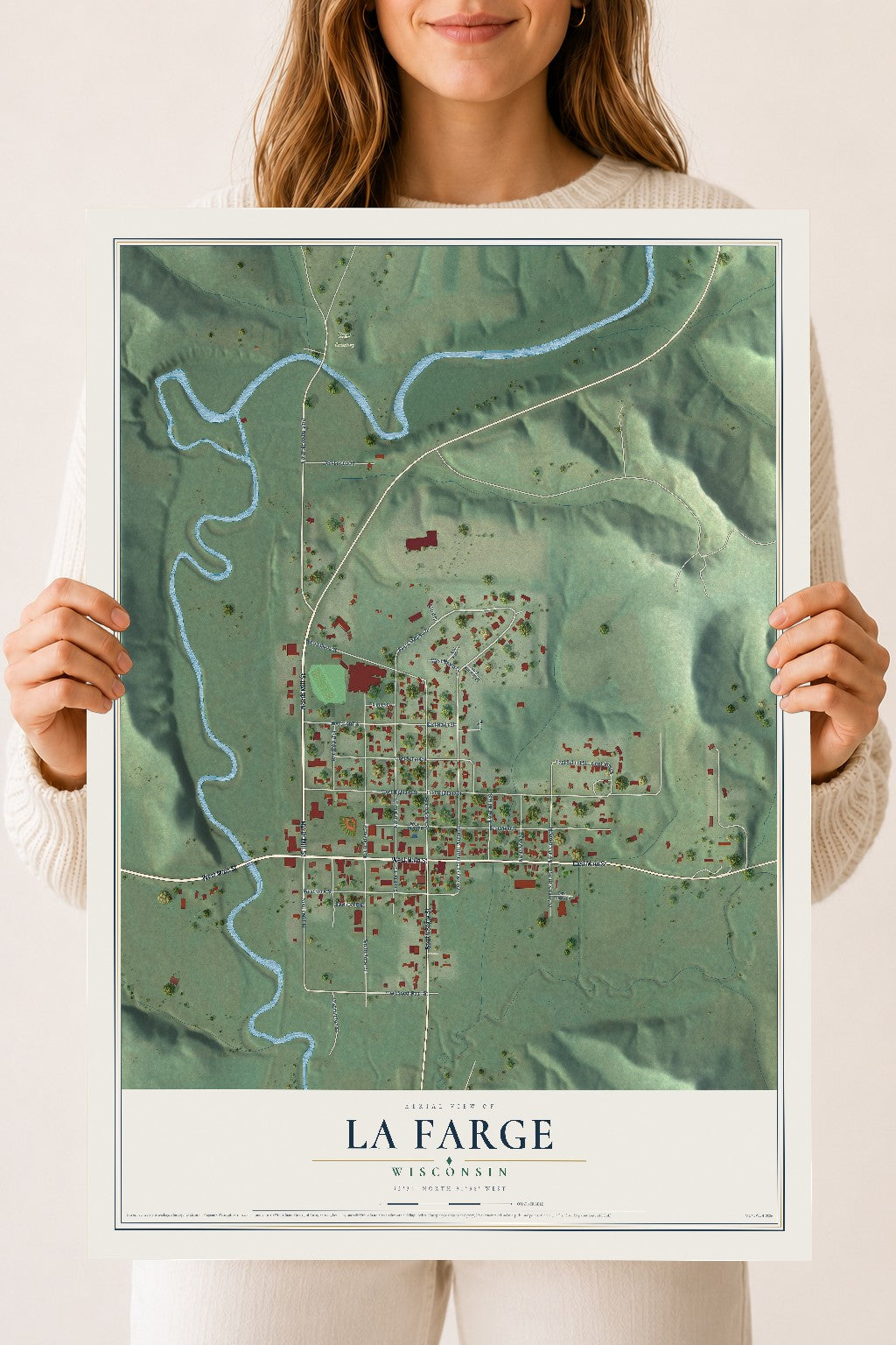 Map of La Farge, Wisconsin, 18 x 24 inch unframed archival matte print