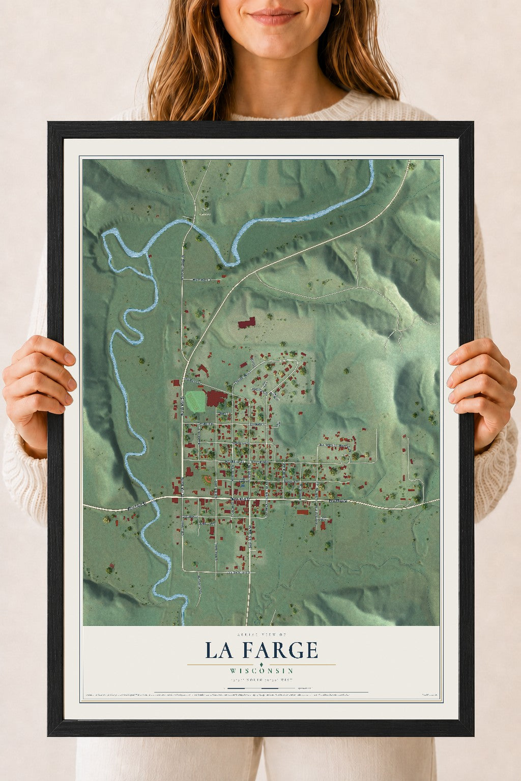 Map of La Farge, Wisconsin, 18 x 24 inch print in a black wood frame