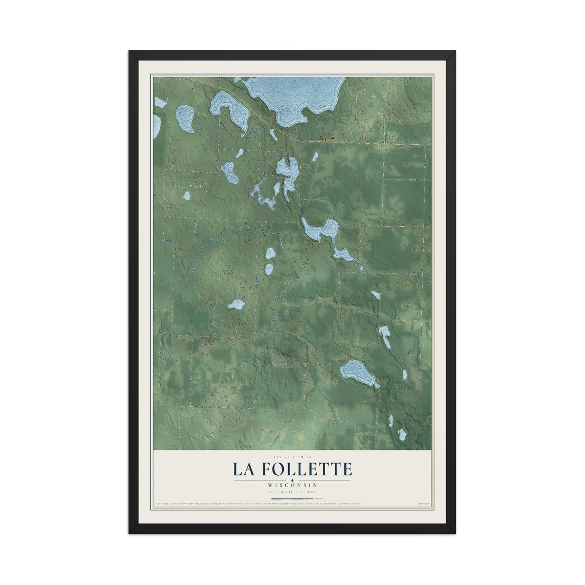 Map of La Follette, Wisconsin, 12 x 18 inch print in a black wood frame