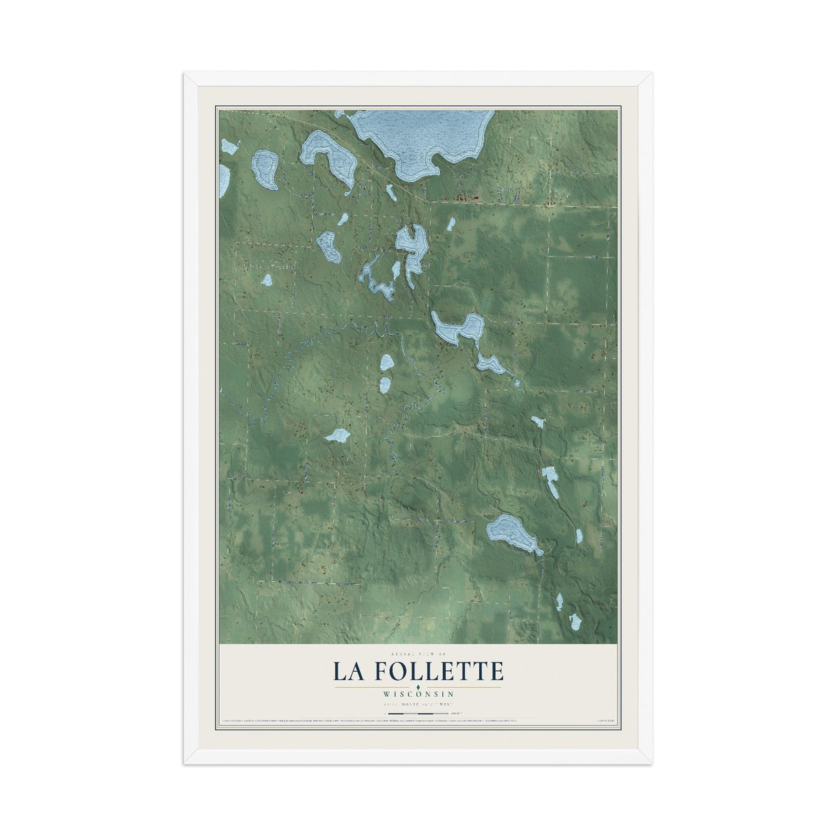 Map of La Follette, Wisconsin, 12 x 18 inch print in a white wood frame