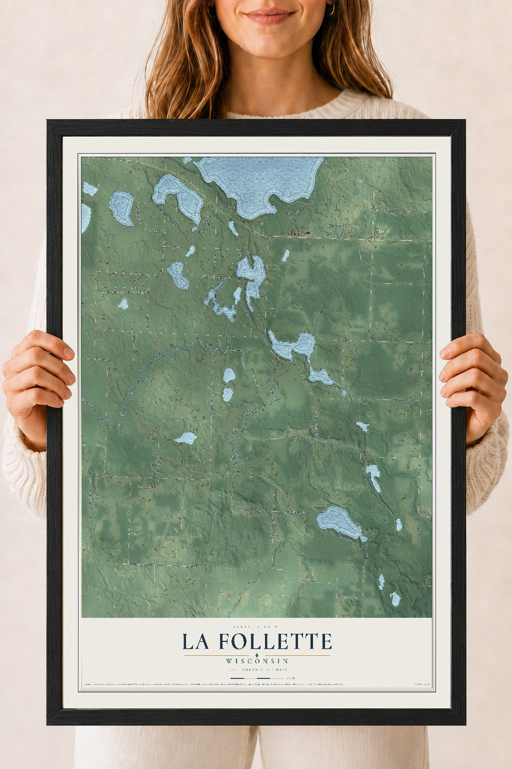 Map of La Follette, Wisconsin, 18 x 24 inch print in a black wood frame