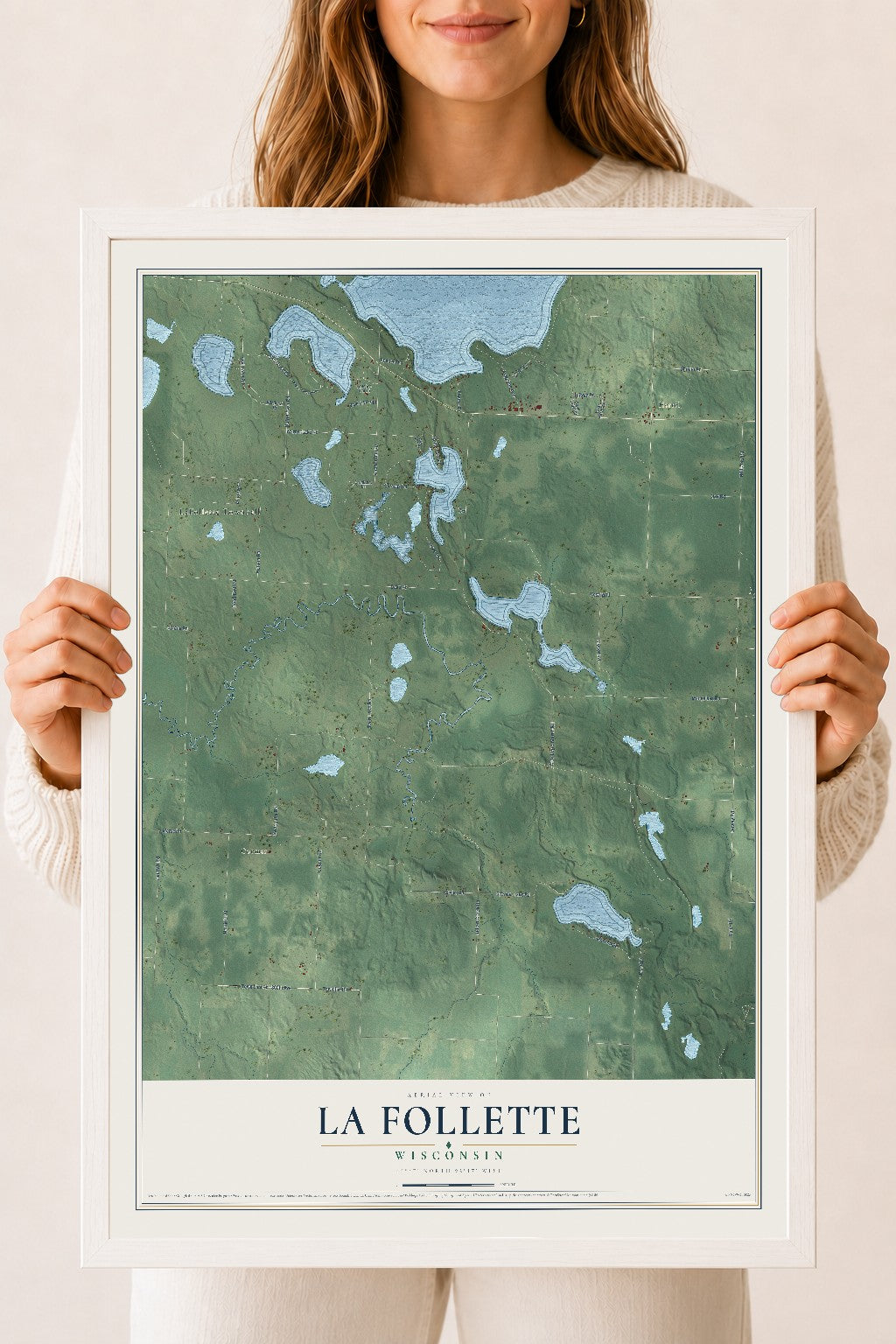 Map of La Follette, Wisconsin, 18 x 24 inch print in a white wood frame