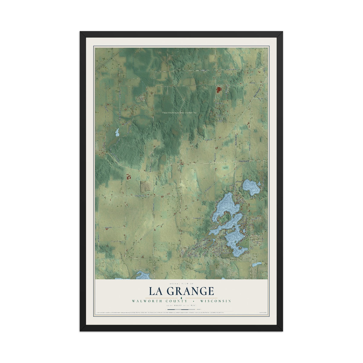 Map of La Grange, Walworth County, Wisconsin, 12 x 18 inch print in a black wood frame