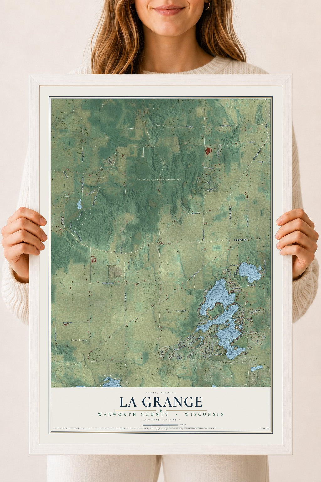 Map of La Grange, Walworth County, Wisconsin, 18 x 24 inch print in a white wood frame