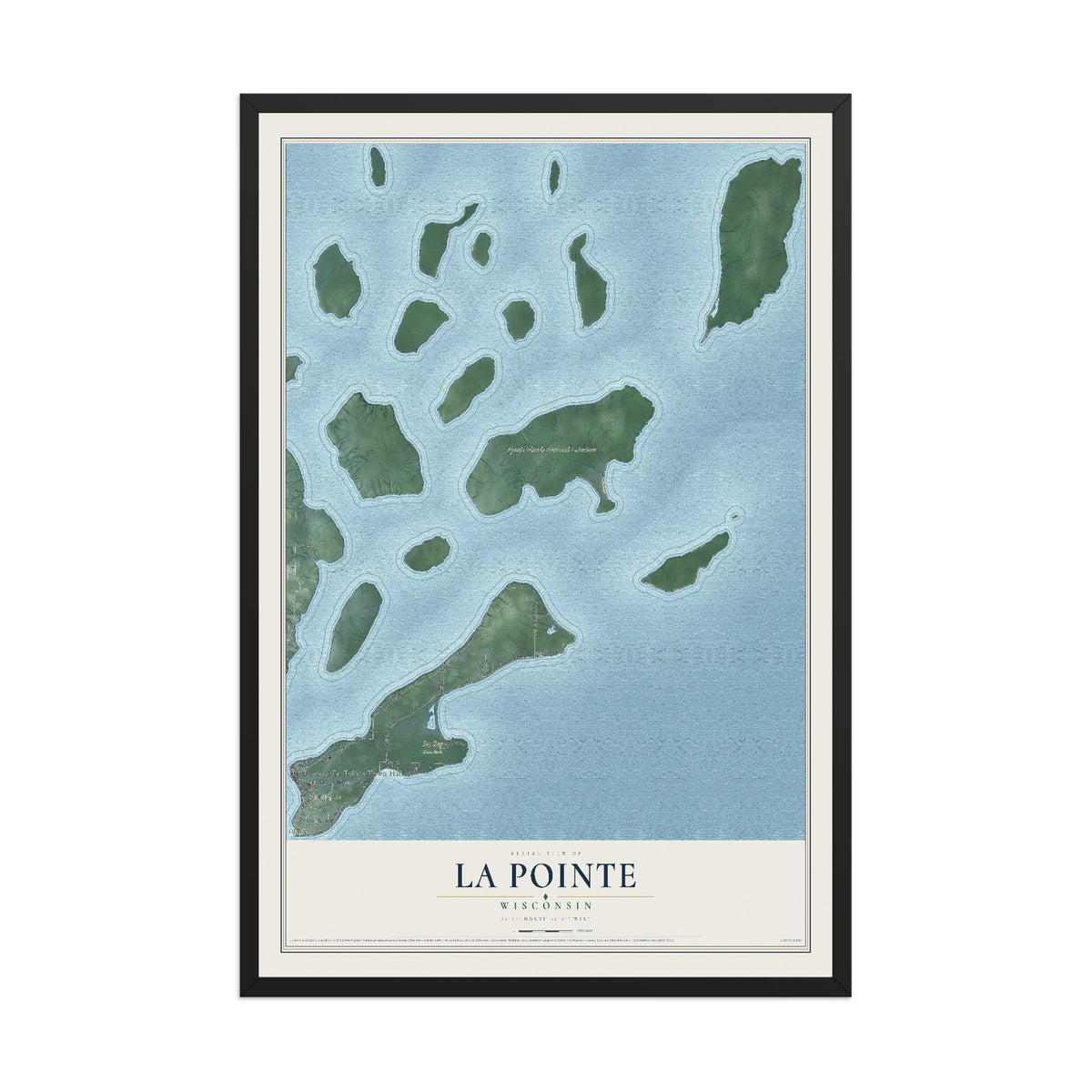 Map of La Pointe, Wisconsin, 12 x 18 inch print in a black wood frame