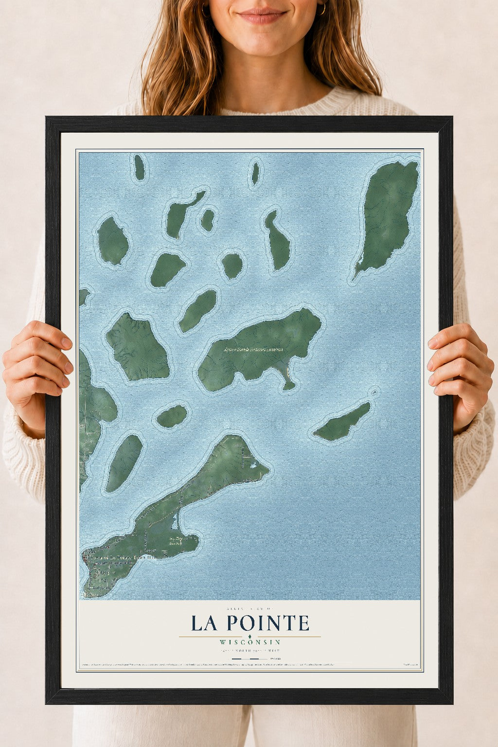 Map of La Pointe, Wisconsin, 18 x 24 inch print in a black wood frame