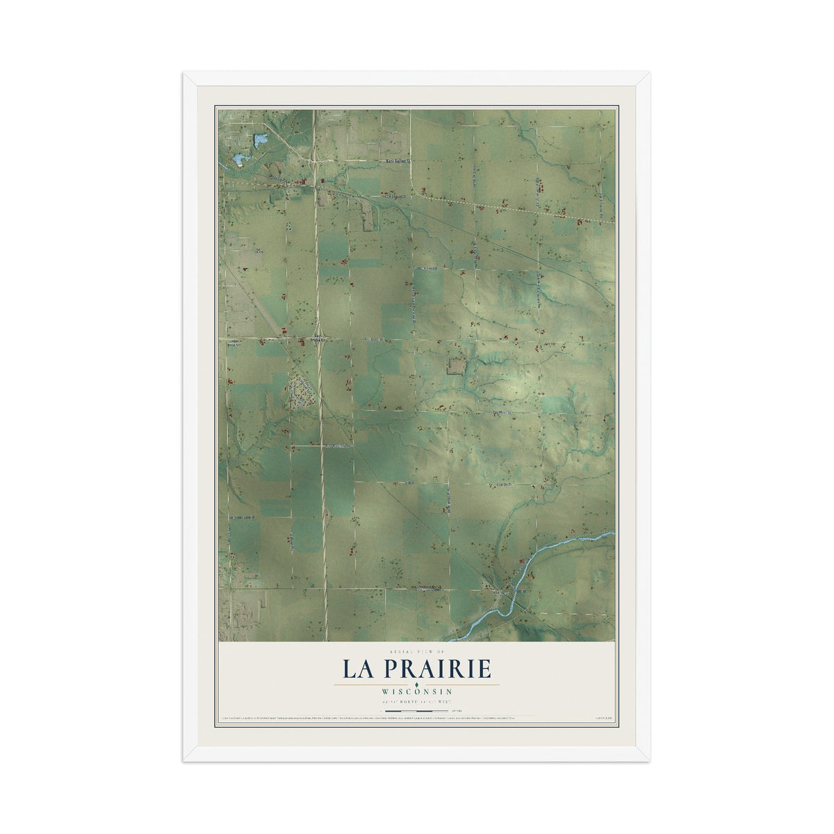 Map of La Prairie, Wisconsin, 12 x 18 inch print in a white wood frame