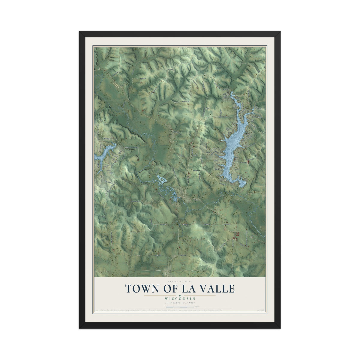 Map of the Town of La Valle, Wisconsin, 12 x 18 inch print in a black wood frame