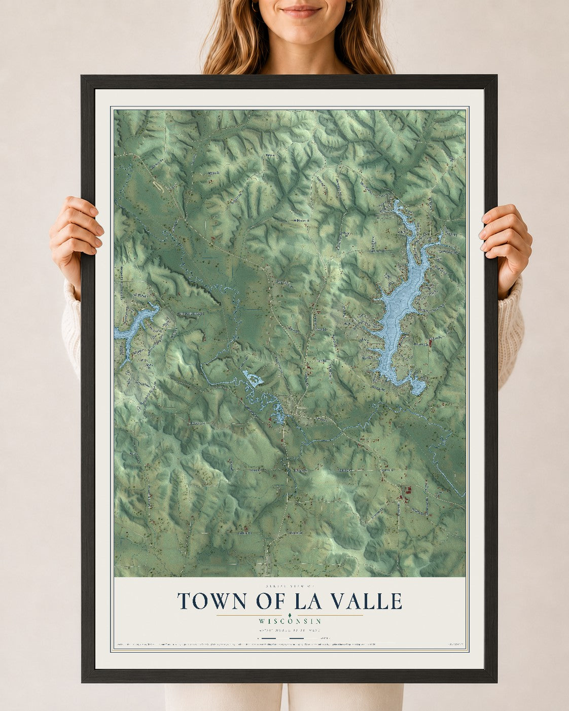 Map of the Town of La Valle, Wisconsin, 24 x 36 inch print in a black wood frame