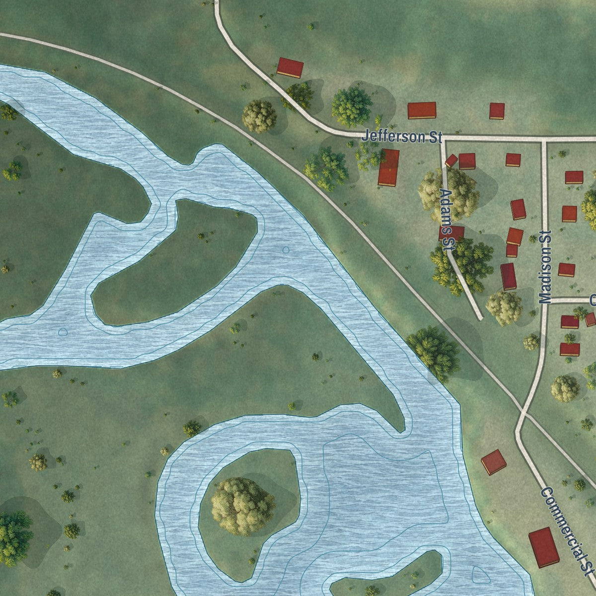 Second close-up of the map of La Valle, Wisconsin print showing more streets and buildings