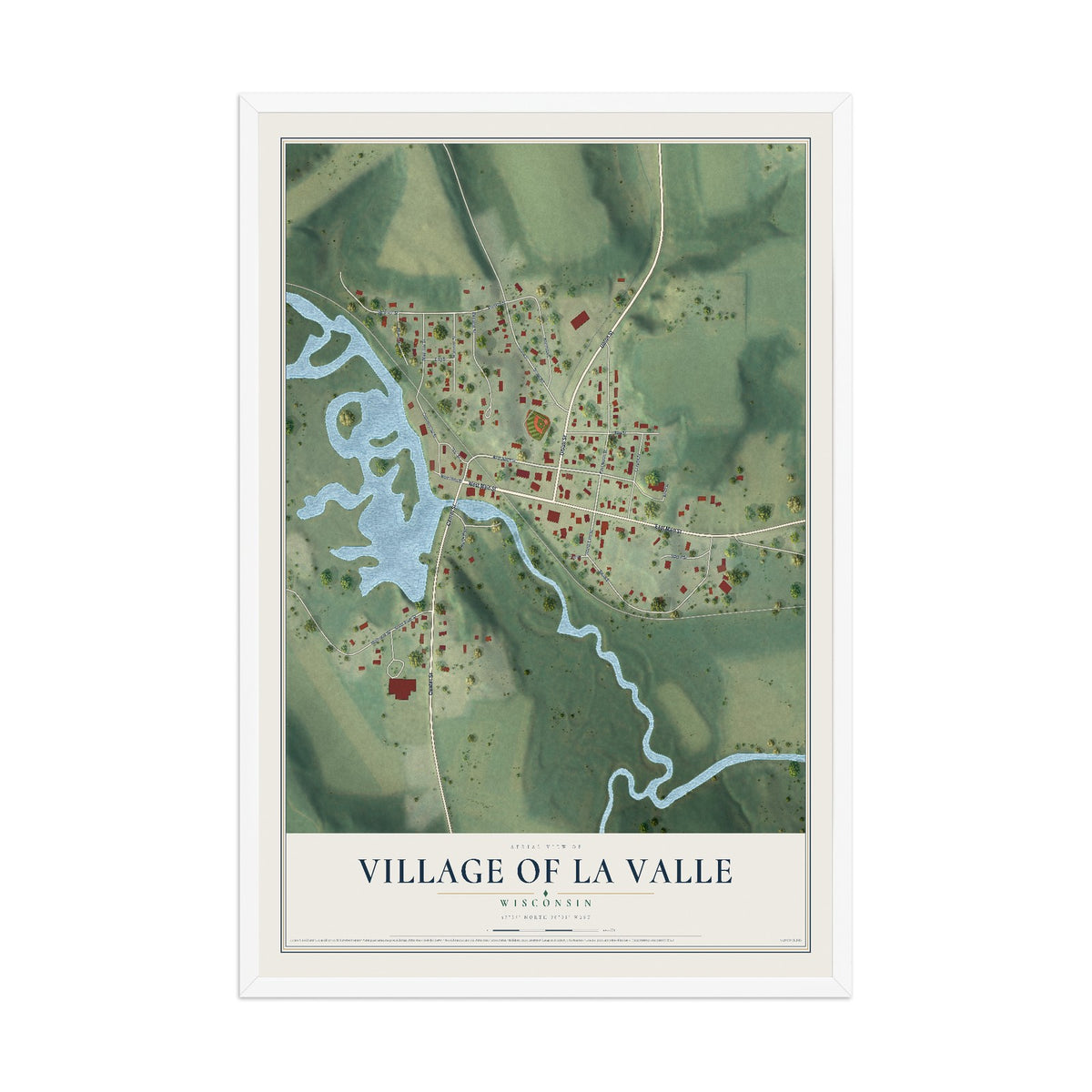 Map of La Valle, Wisconsin, 12 x 18 inch print in a white wood frame