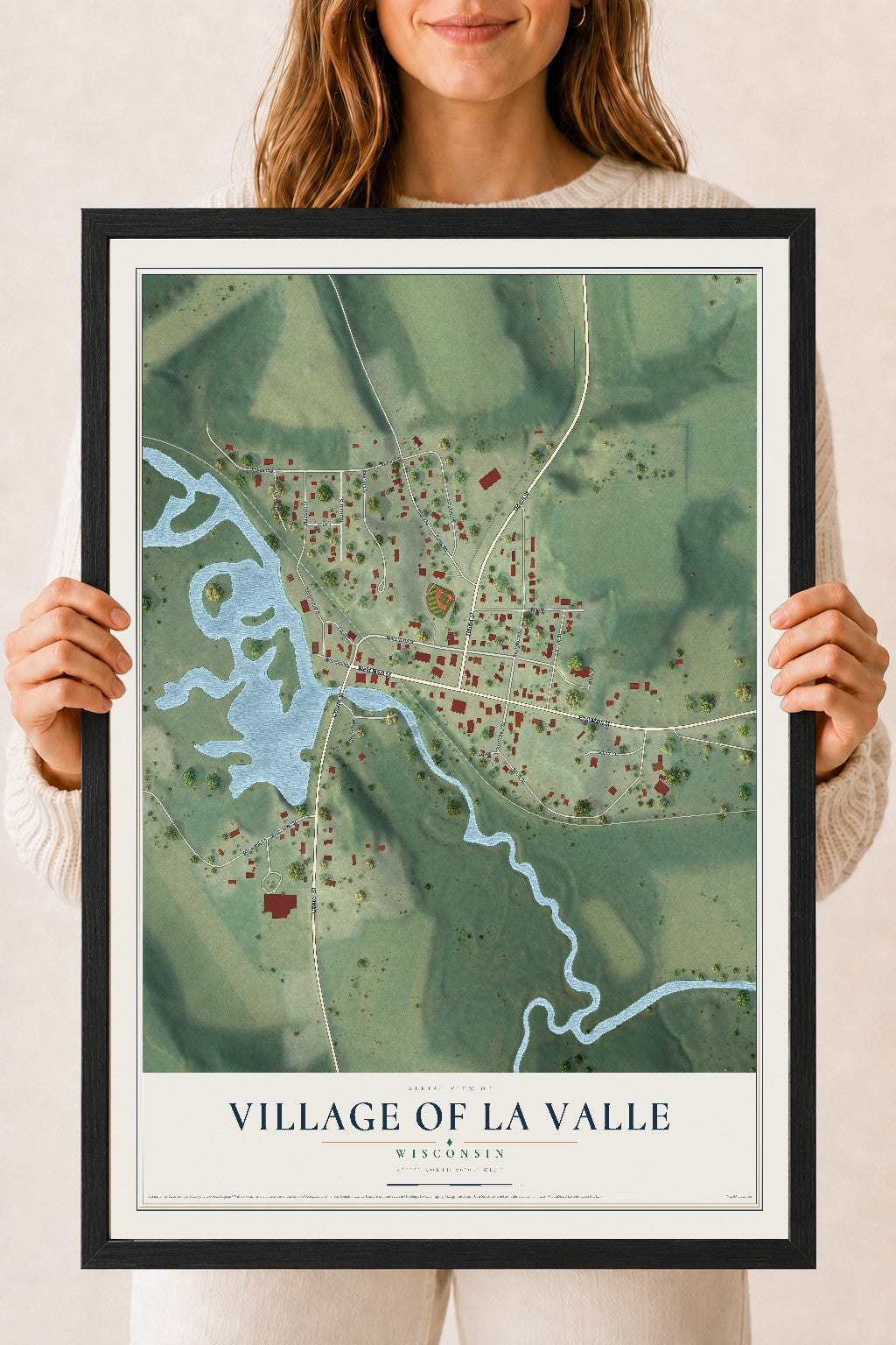 Map of La Valle, Wisconsin, 18 x 24 inch print in a black wood frame