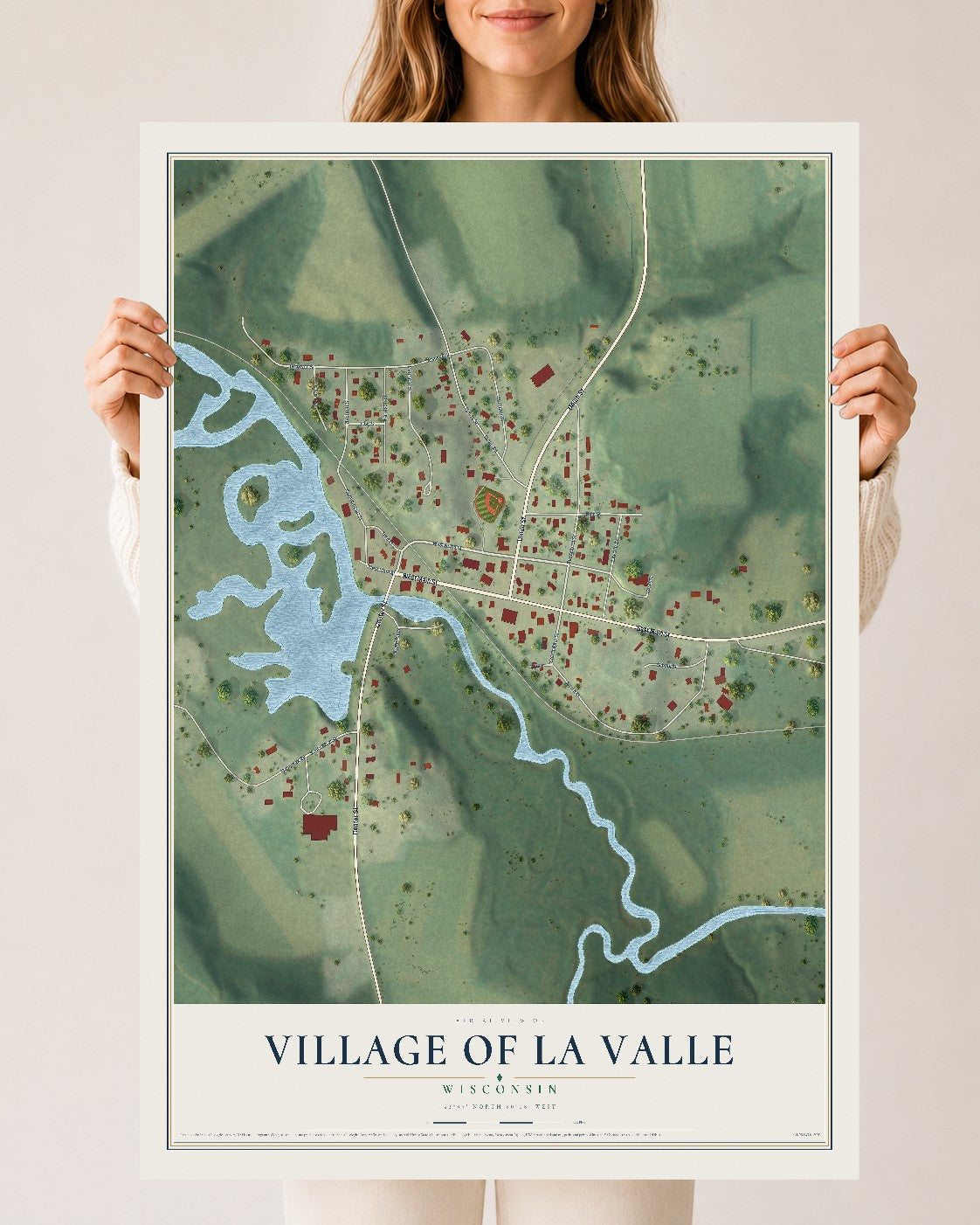 Map of La Valle, Wisconsin, 24 x 36 inch unframed archival matte print