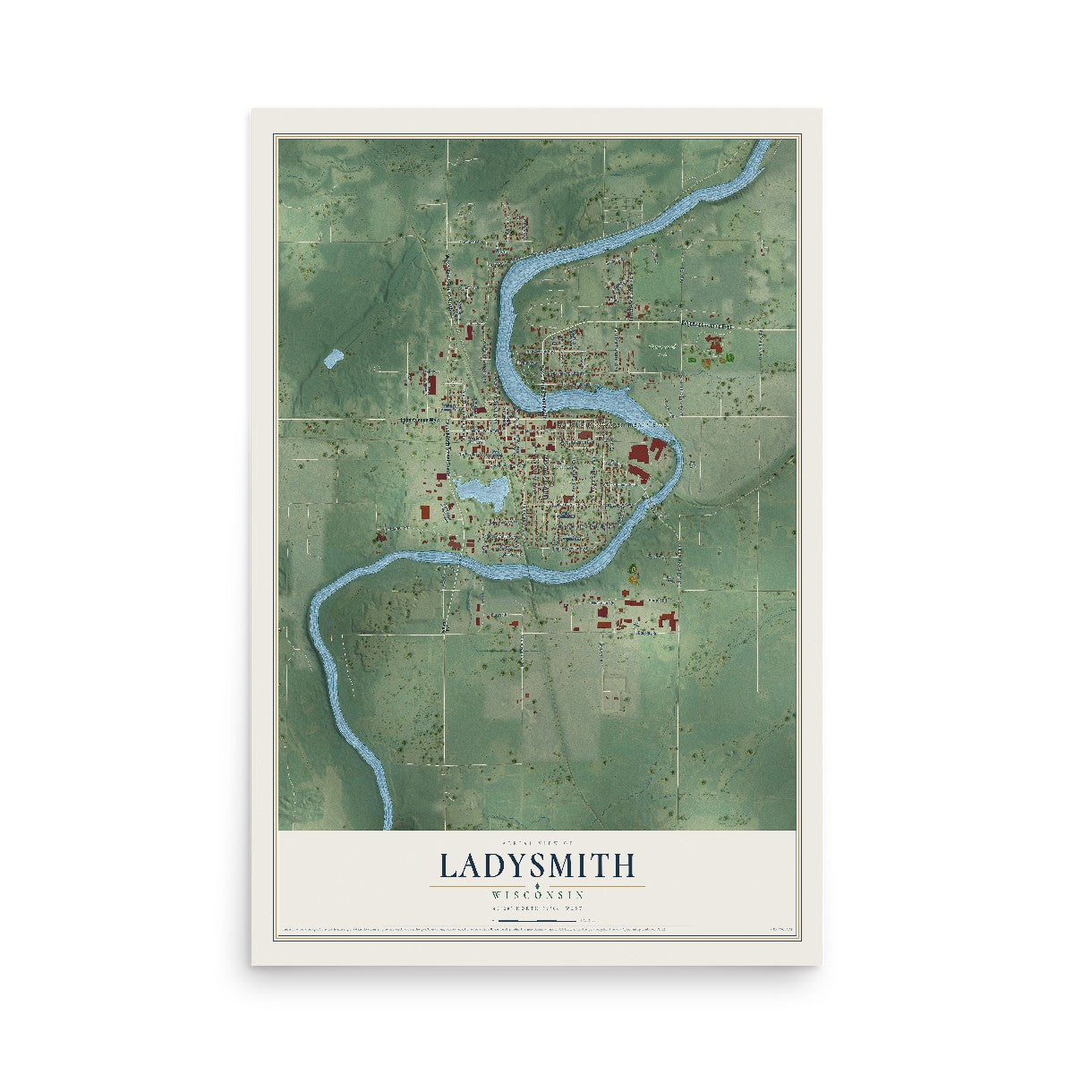 Map of Ladysmith, Wisconsin, 12 x 18 inch unframed archival matte print