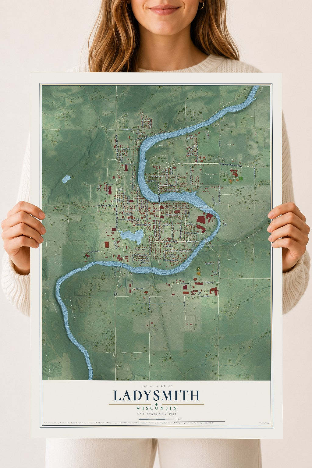 Map of Ladysmith, Wisconsin, 18 x 24 inch unframed archival matte print