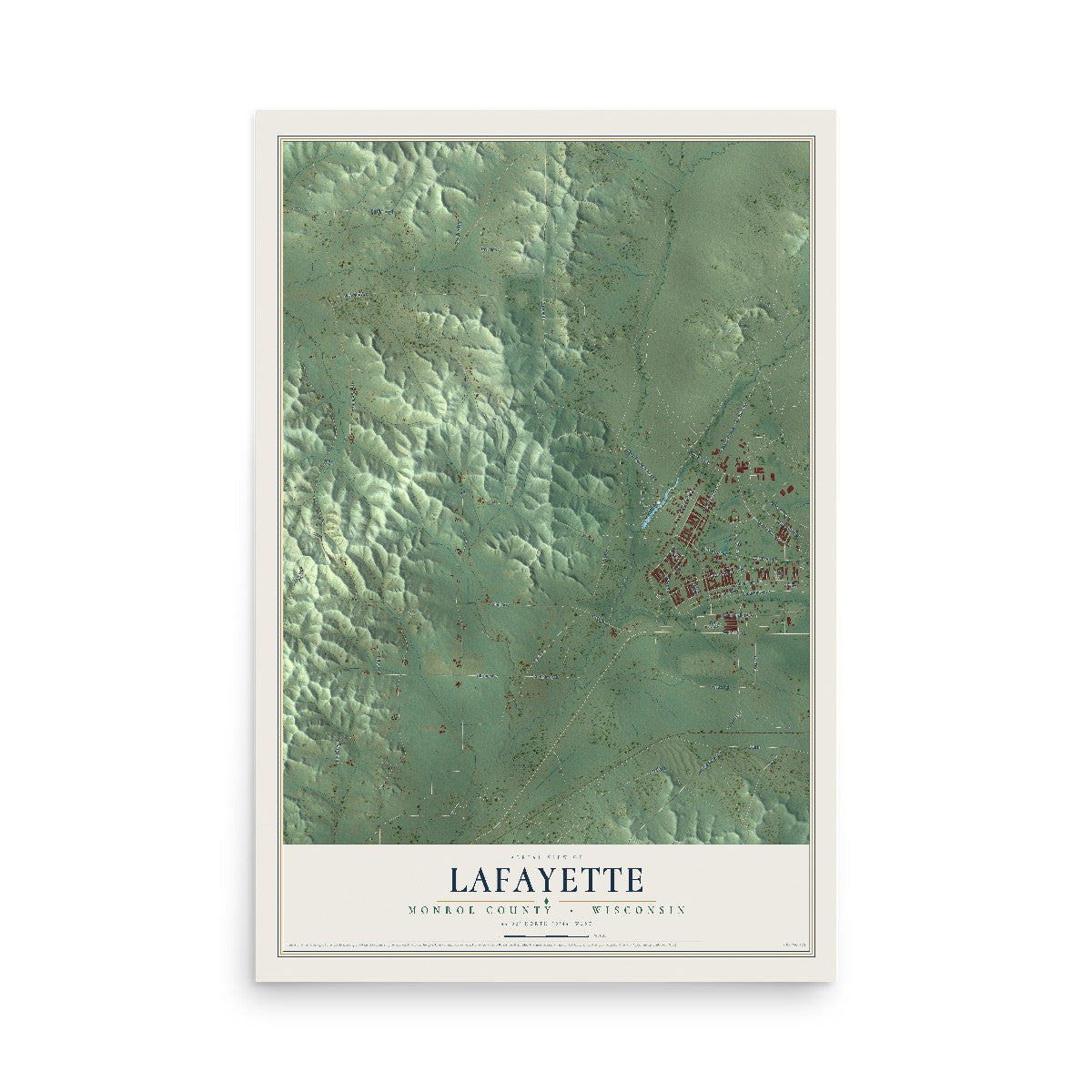 Map of Lafayette, Monroe County, Wisconsin, 12 x 18 inch unframed archival matte print
