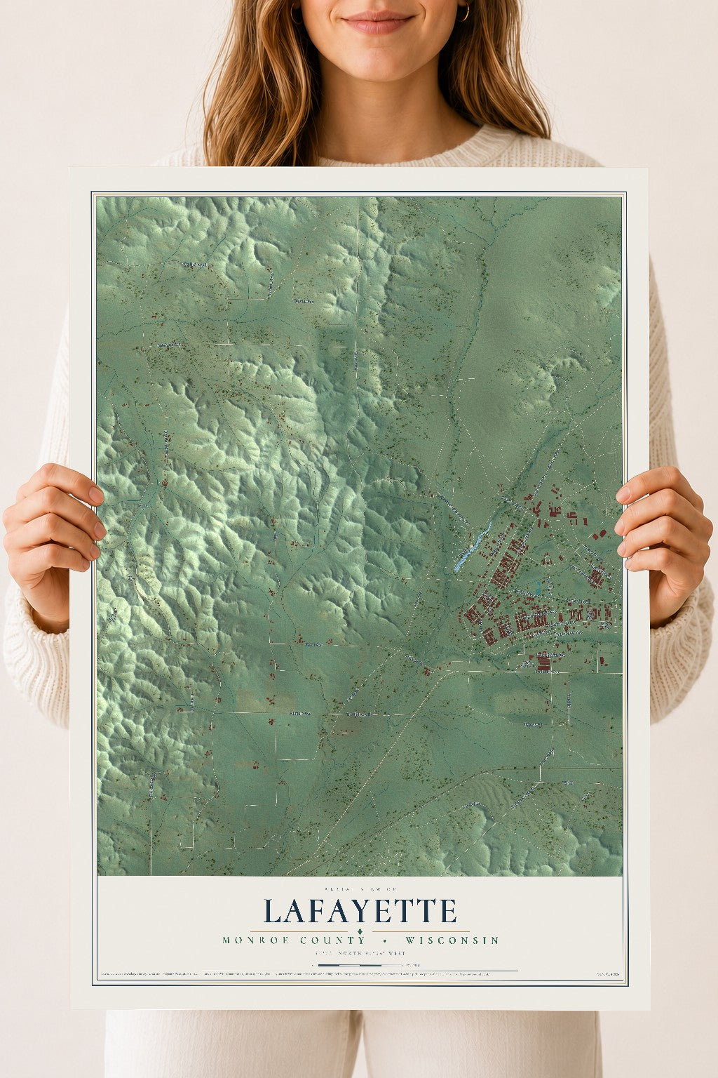 Map of Lafayette, Monroe County, Wisconsin, 18 x 24 inch unframed archival matte print