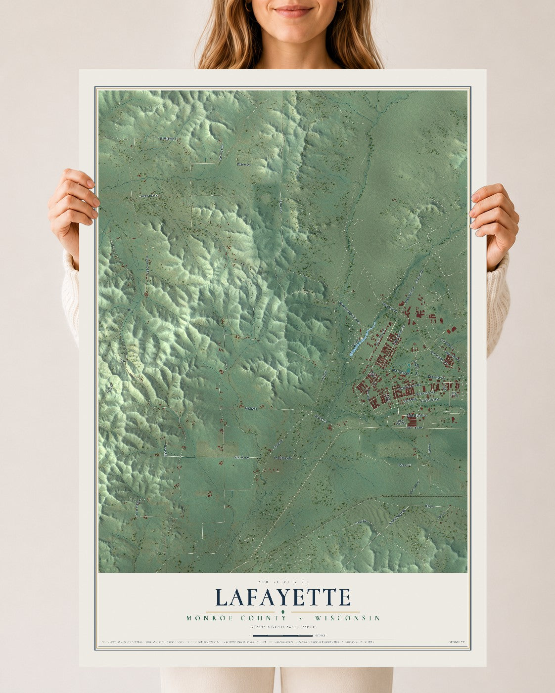 Map of Lafayette, Monroe County, Wisconsin, 24 x 36 inch unframed archival matte print