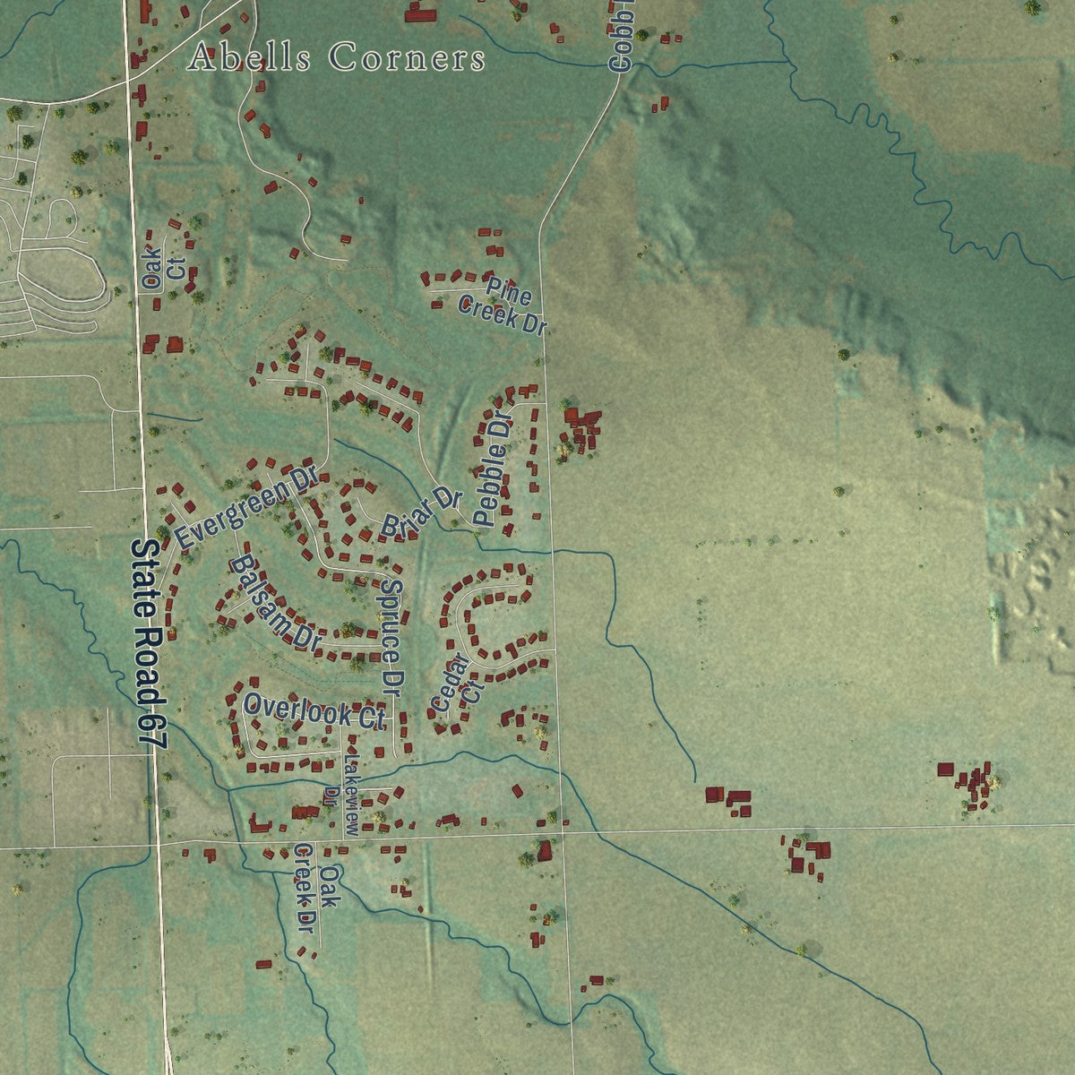 Close-up of the map of Lafayette, Walworth County, Wisconsin print showing street and building detail