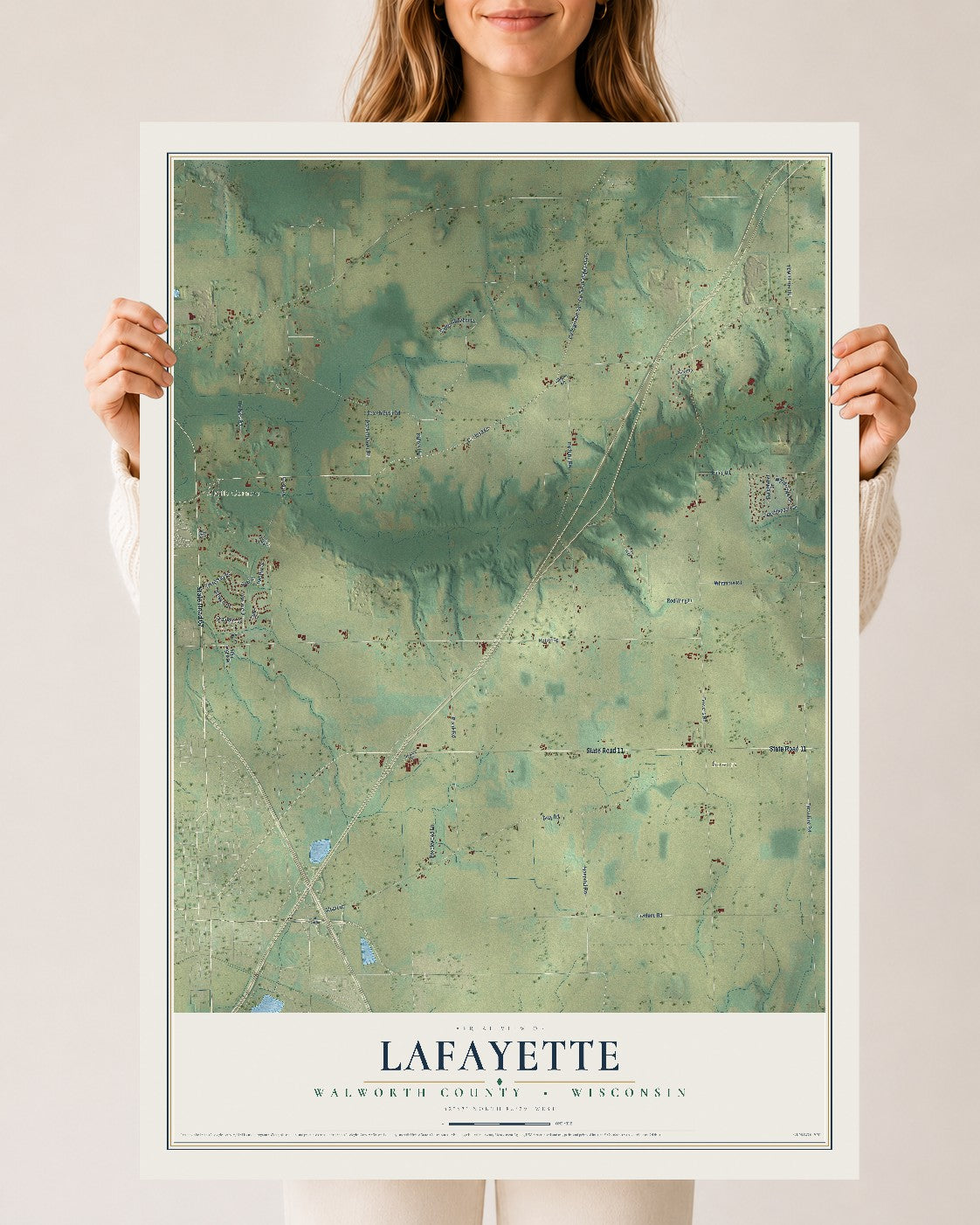 Map of Lafayette, Walworth County, Wisconsin, 24 x 36 inch unframed archival matte print