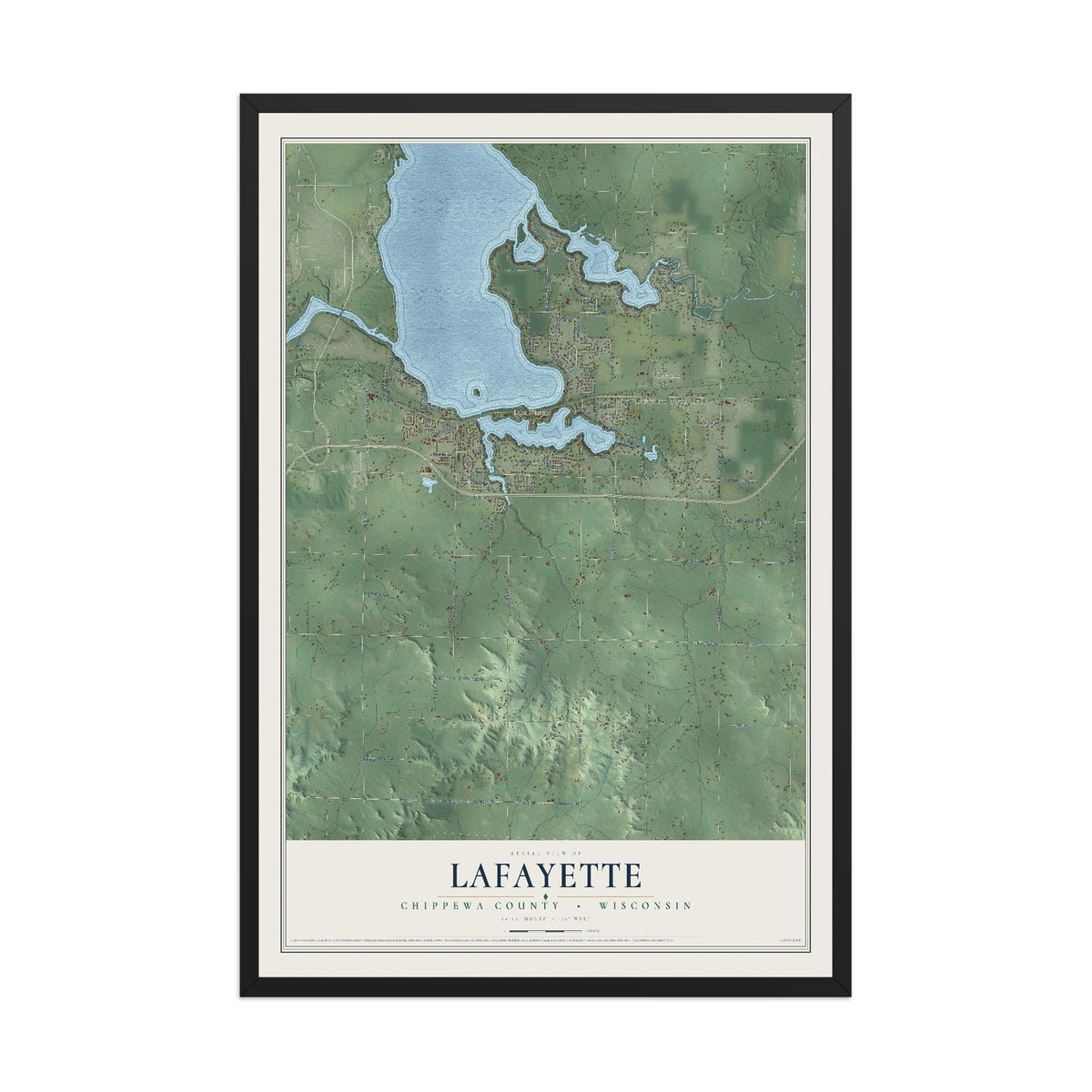 Map of Lafayette, Chippewa County, Wisconsin, 12 x 18 inch print in a black wood frame