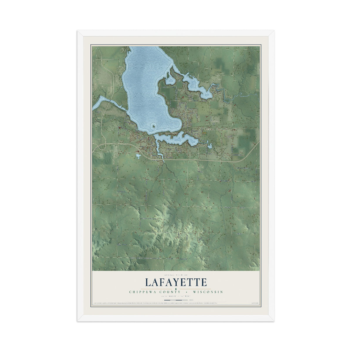 Map of Lafayette, Chippewa County, Wisconsin, 12 x 18 inch print in a white wood frame