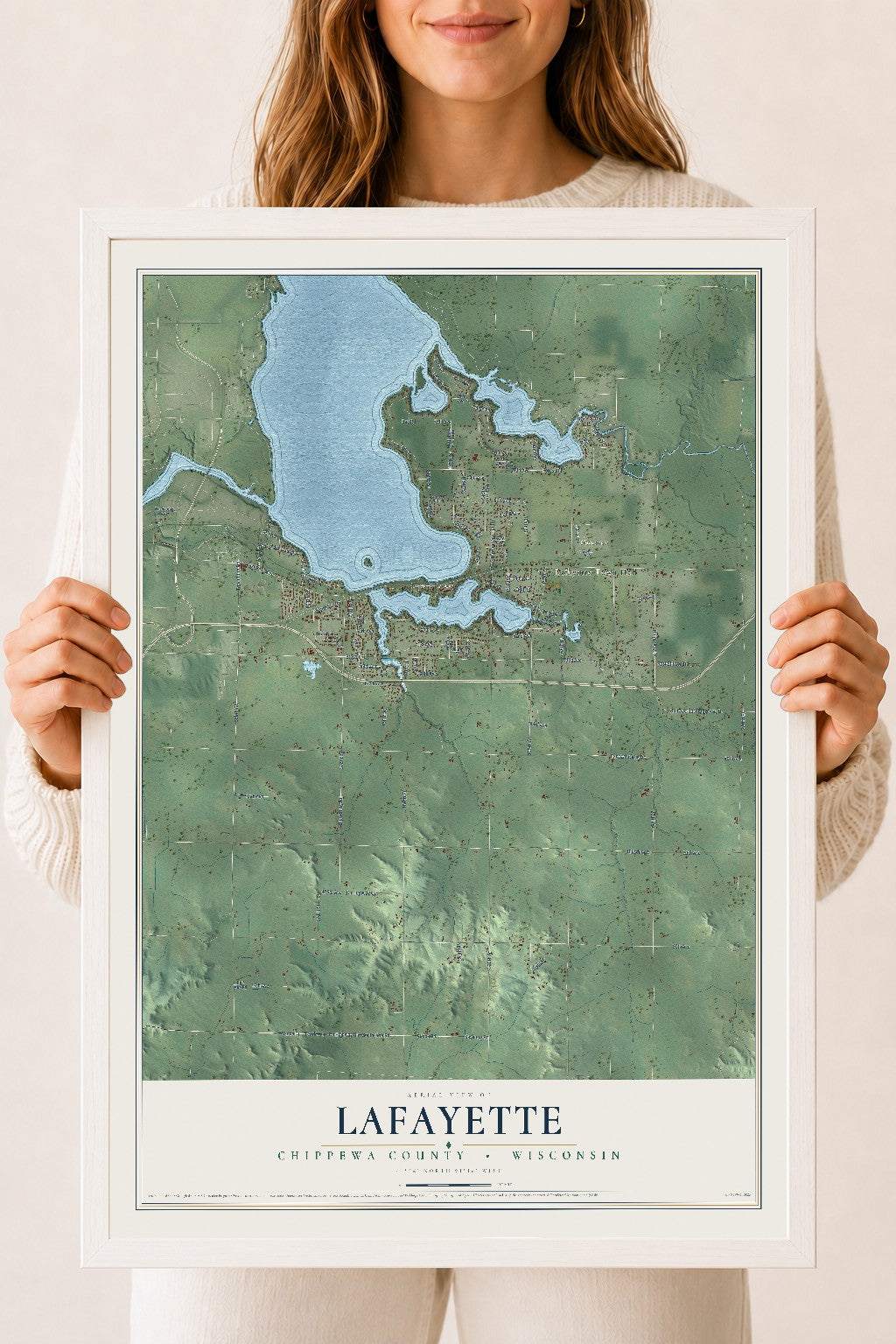 Map of Lafayette, Chippewa County, Wisconsin, 18 x 24 inch print in a white wood frame