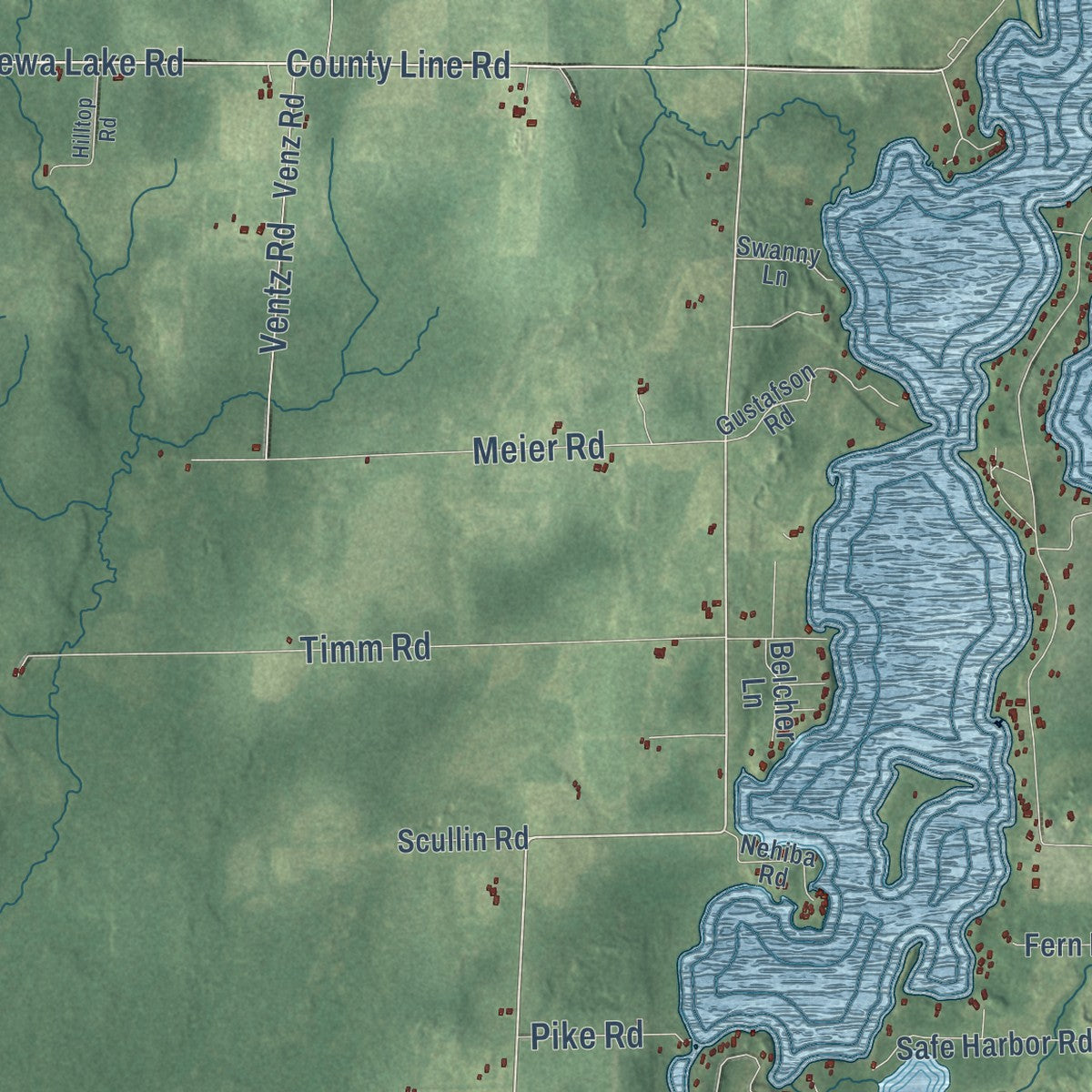 Close-up of the map of Lake, Price County, Wisconsin print showing street and building detail
