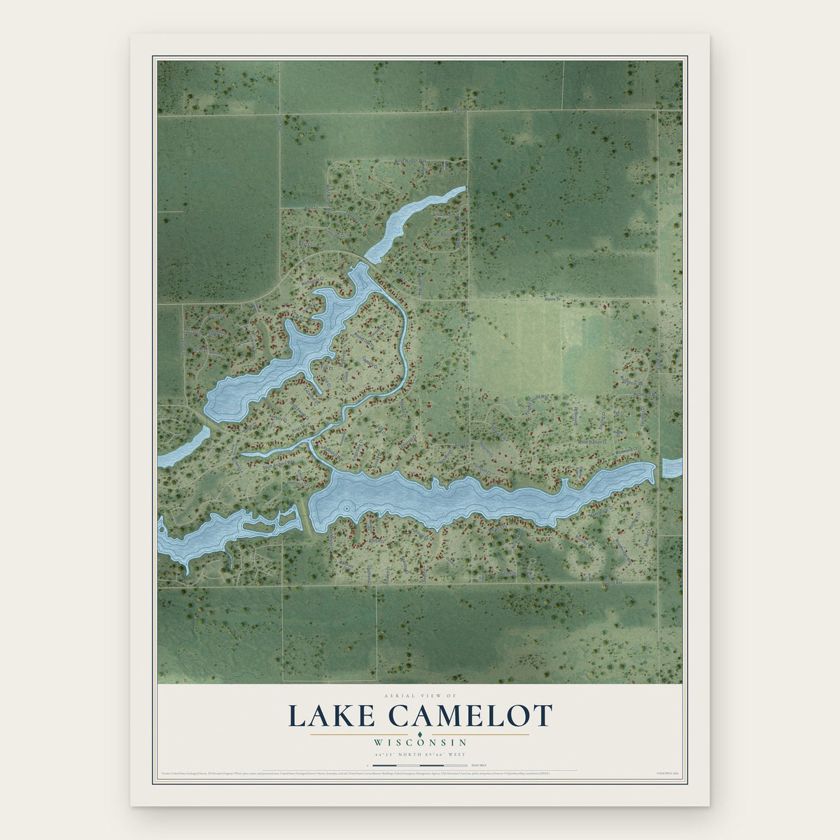 Lake Camelot, Wisconsin map print, the full design