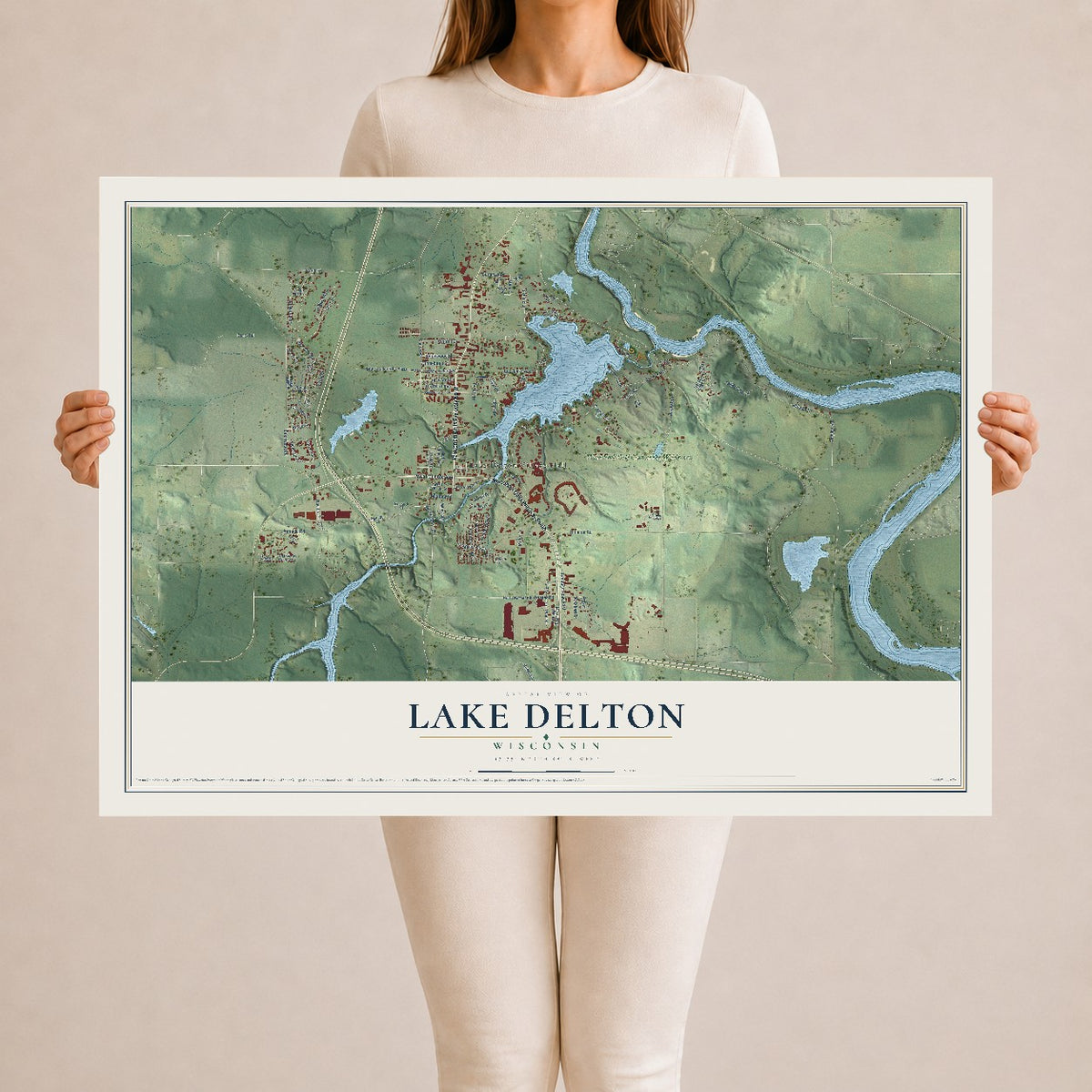 Map of Lake Delton, Wisconsin, 24 x 36 inch unframed archival matte print