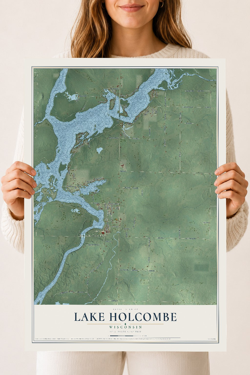 Map of Lake Holcombe, Wisconsin, 18 x 24 inch unframed archival matte print