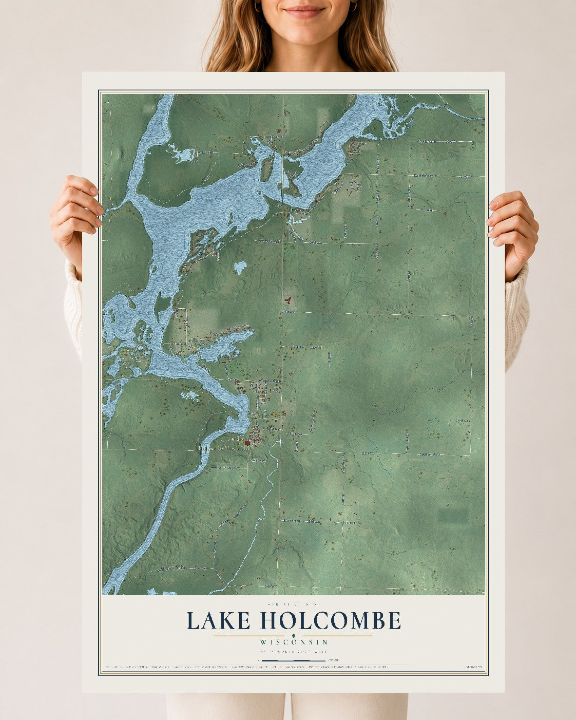 Map of Lake Holcombe, Wisconsin, 24 x 36 inch unframed archival matte print
