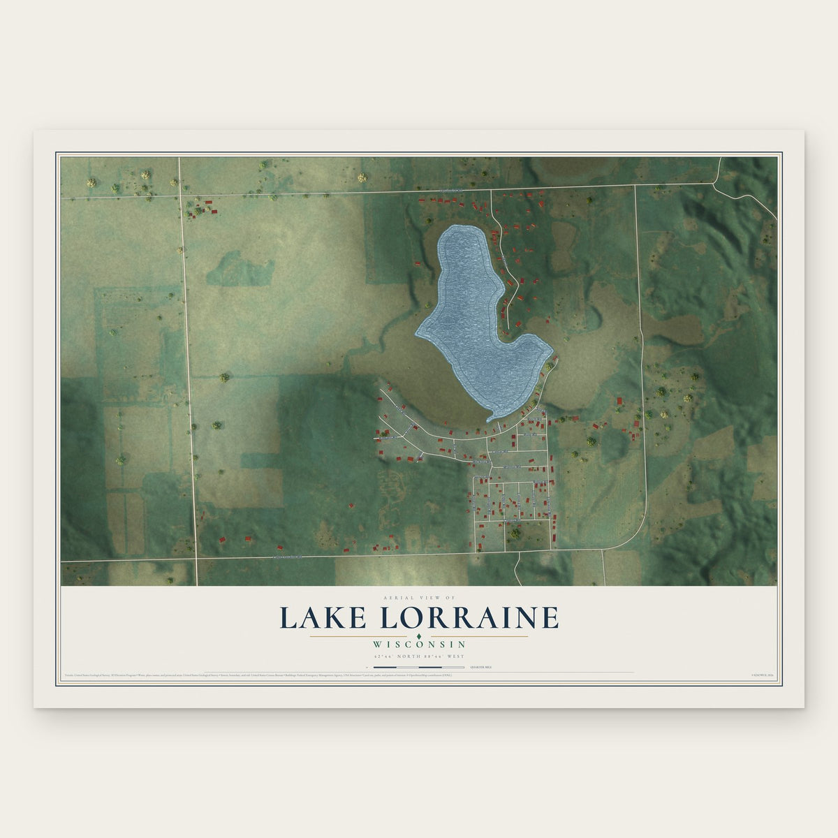 Lake Lorraine, Wisconsin map print, the full design
