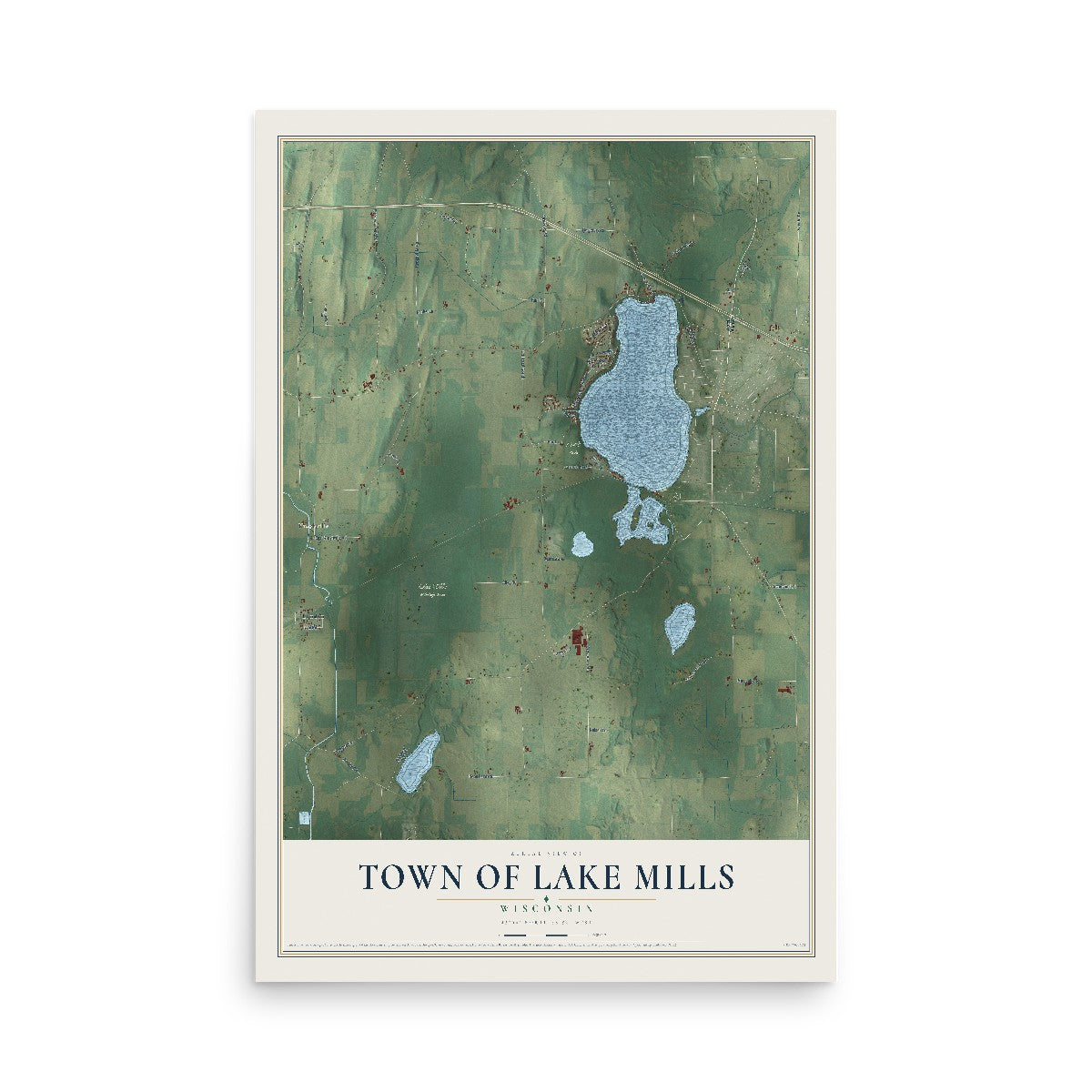 Map of the Town of Lake Mills, Wisconsin, 12 x 18 inch unframed archival matte print