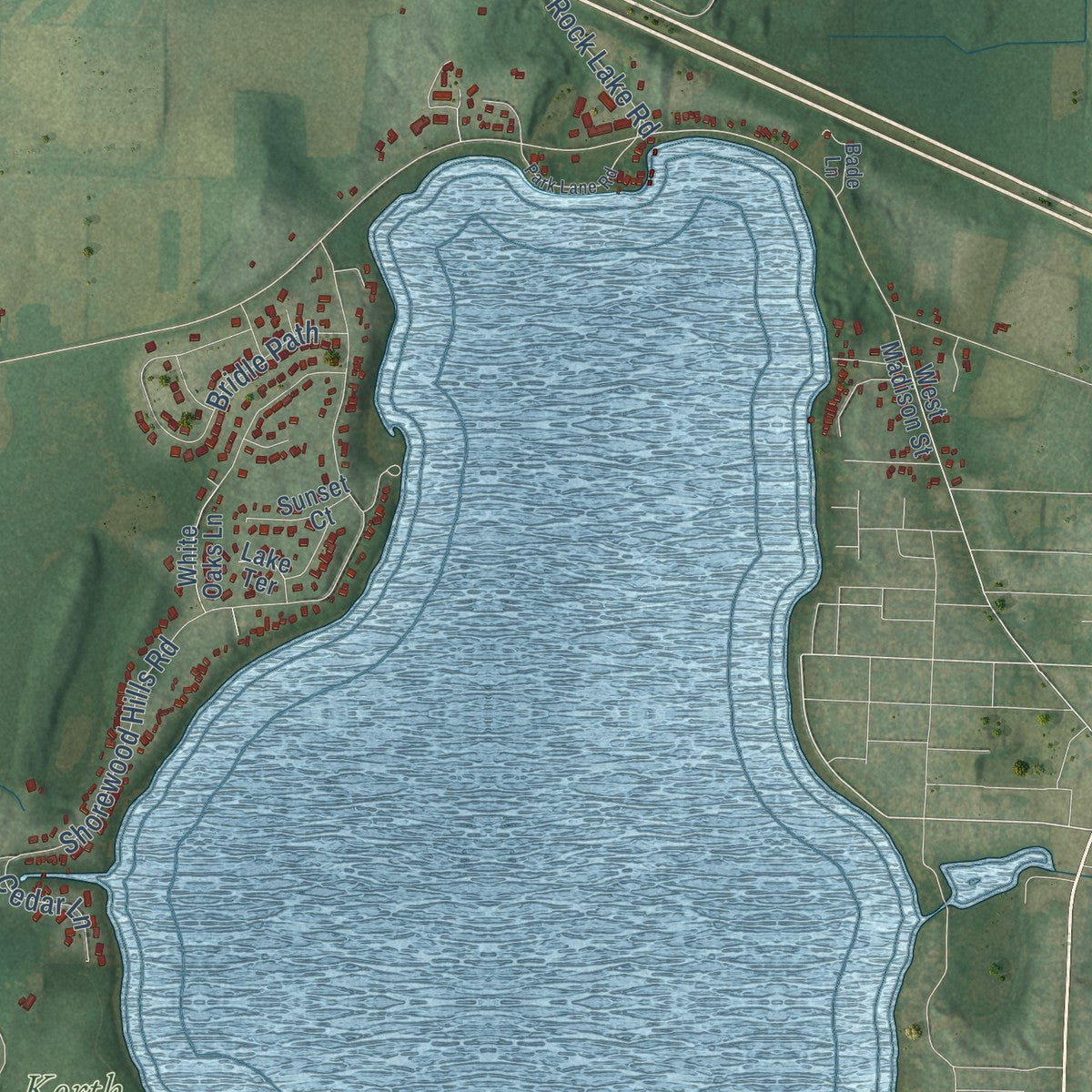 Close-up of the map of the Town of Lake Mills, Wisconsin print showing street and building detail