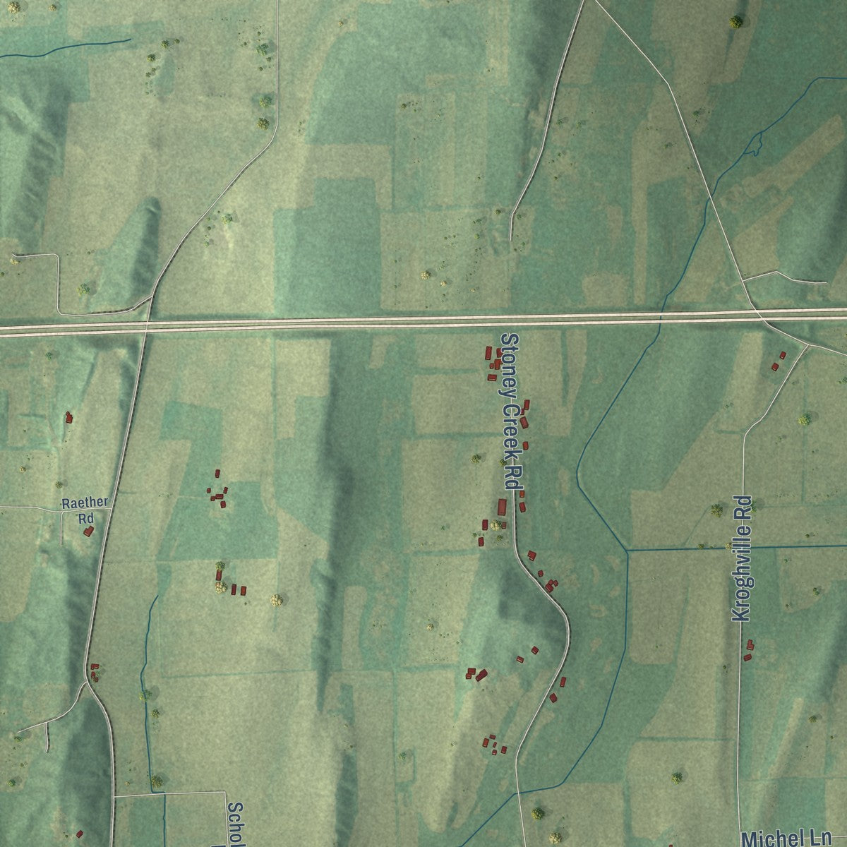 Second close-up of the map of the Town of Lake Mills, Wisconsin print showing more streets and buildings