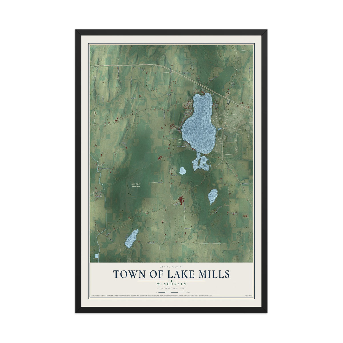 Map of the Town of Lake Mills, Wisconsin, 12 x 18 inch print in a black wood frame