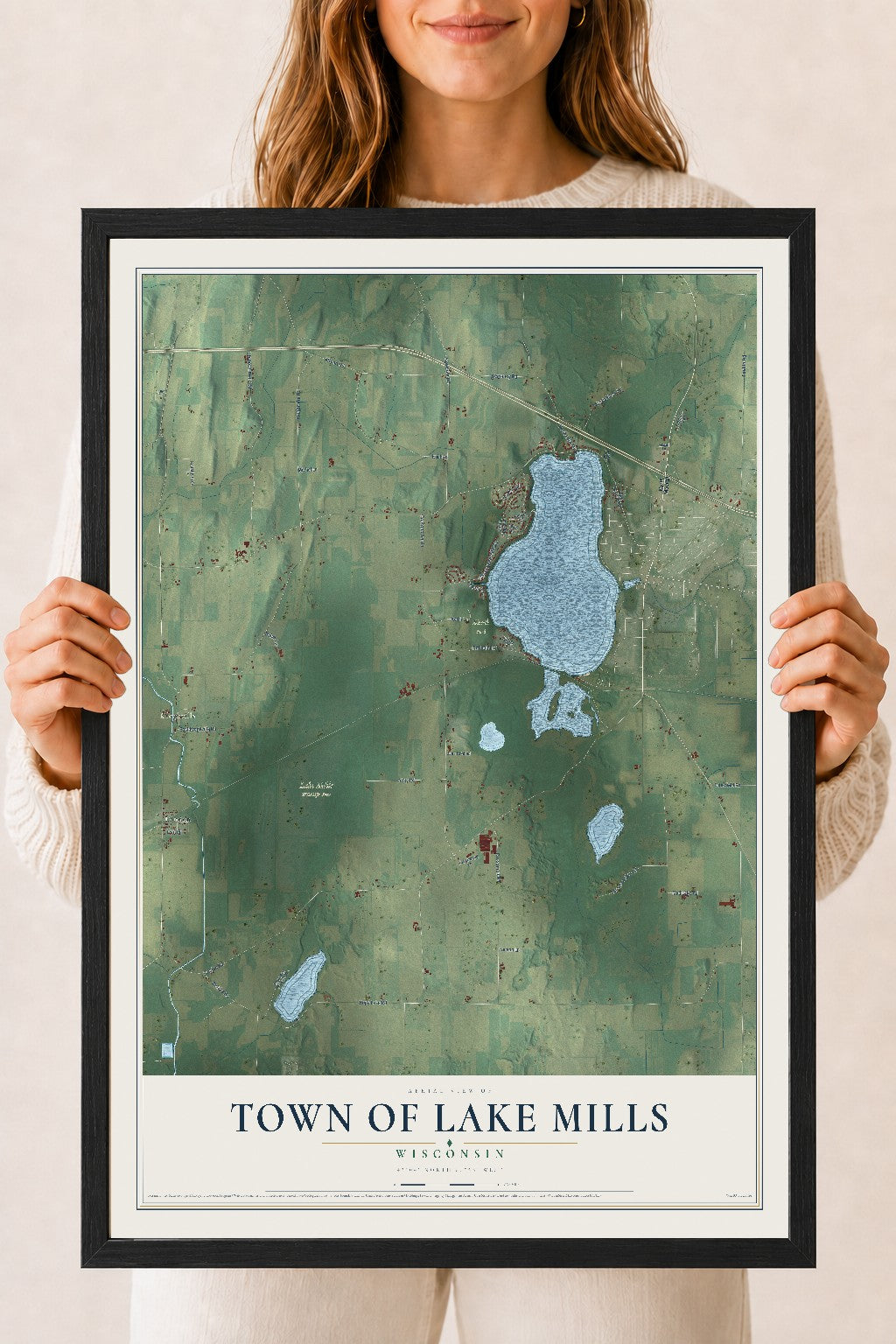 Map of the Town of Lake Mills, Wisconsin, 18 x 24 inch print in a black wood frame