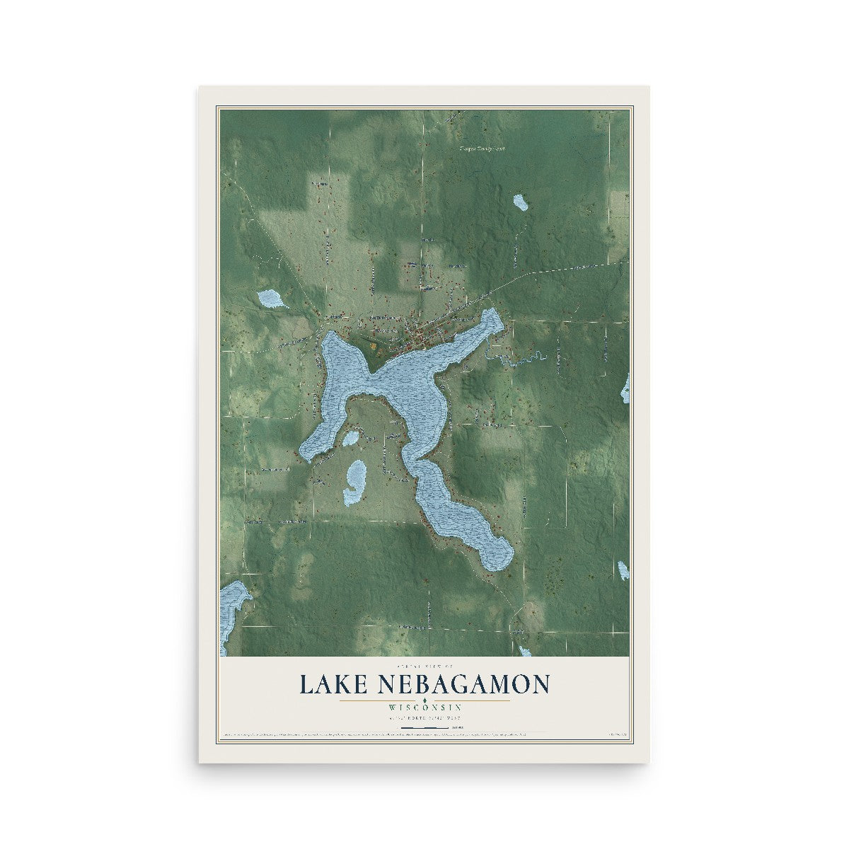Map of Lake Nebagamon, Wisconsin, 12 x 18 inch unframed archival matte print