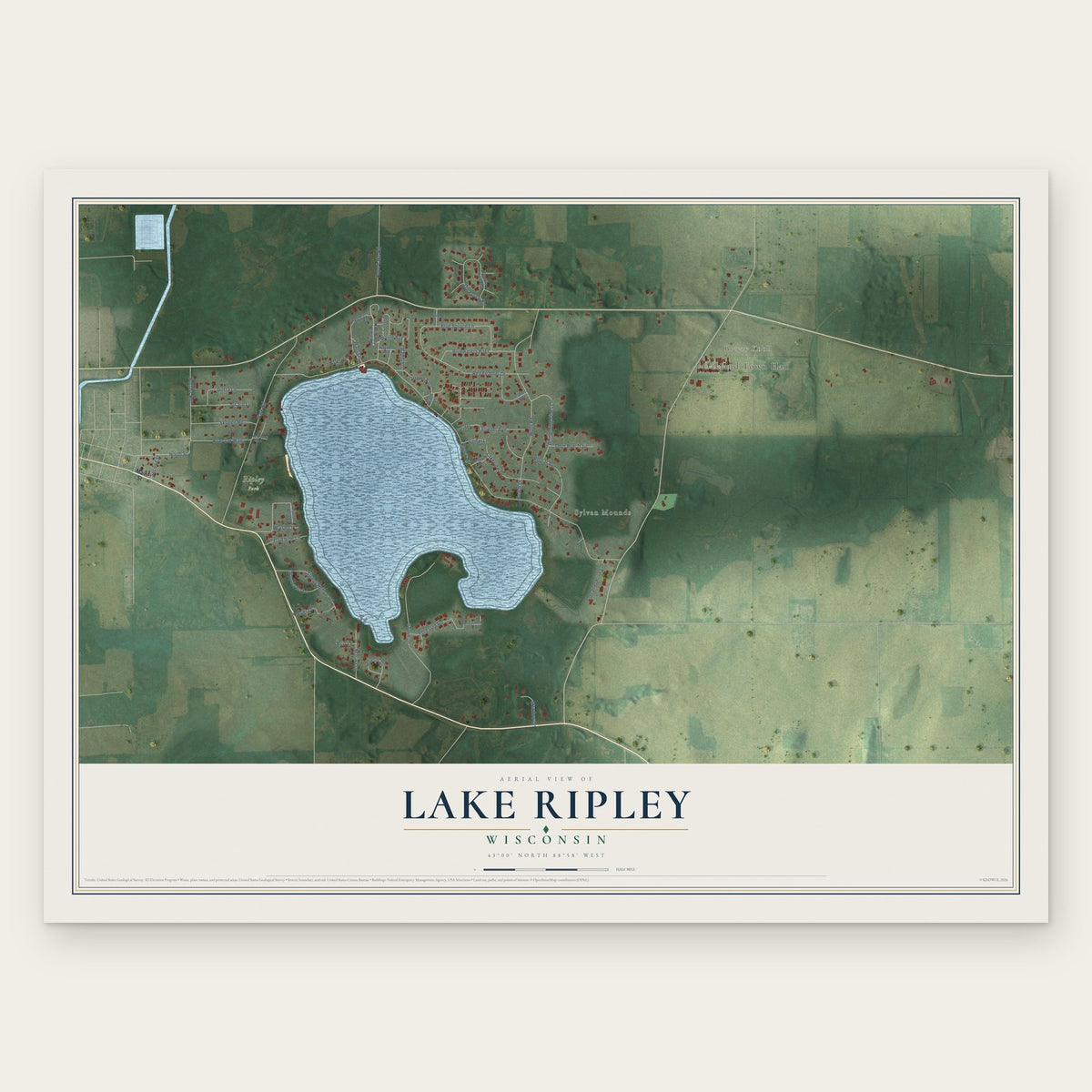 Lake Ripley, Wisconsin map print, the full design