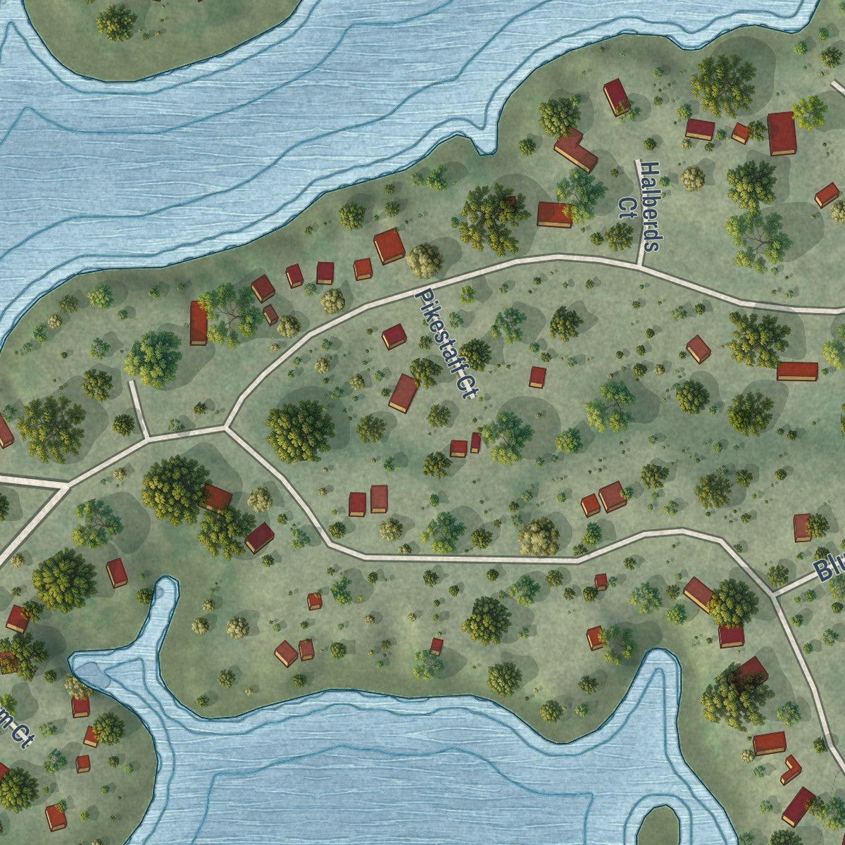Close-up of the map of Lake Sherwood, Wisconsin print showing street and building detail