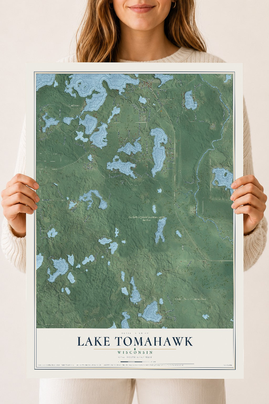 Map of Lake Tomahawk, Wisconsin, 18 x 24 inch unframed archival matte print