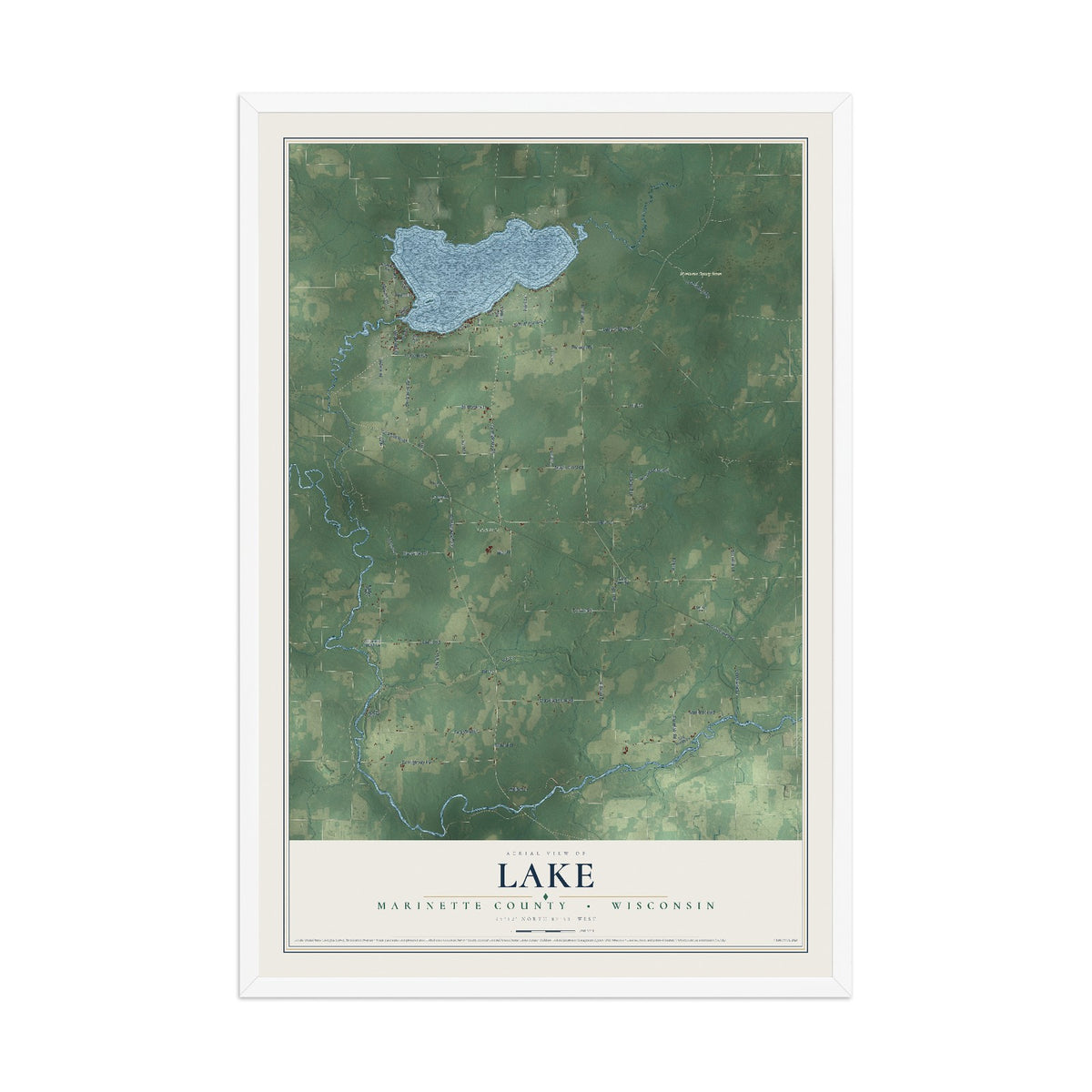 Map of Lake, Marinette County, Wisconsin, 12 x 18 inch print in a white wood frame
